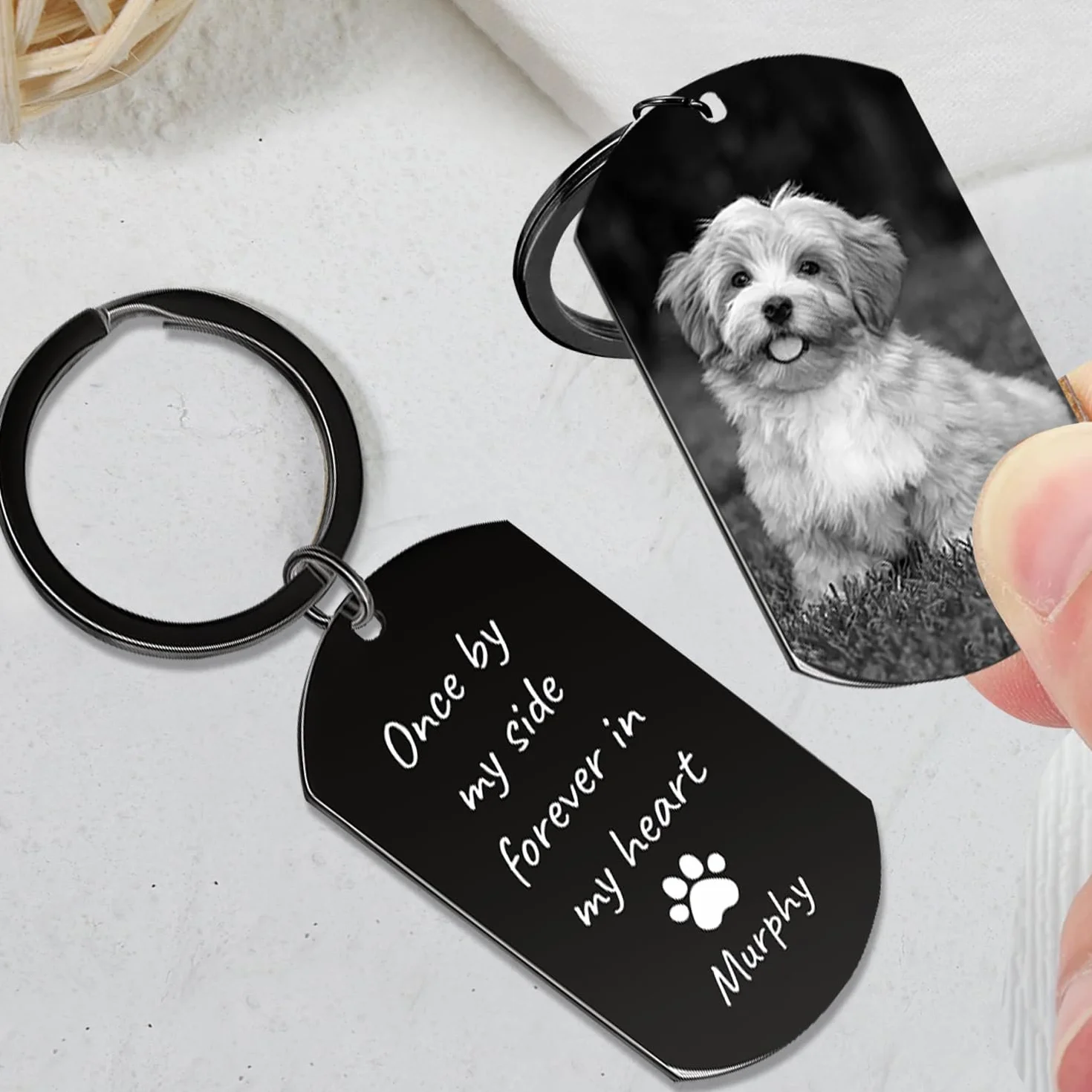Llavero Personalizados con Foto para Perros y Gatos - Regalos Personalizado Conmemorativos para Mascotas, Recuerdos Gato Fallecidas - Acero Inoxidable, Grabado Láser a Doble Cara
