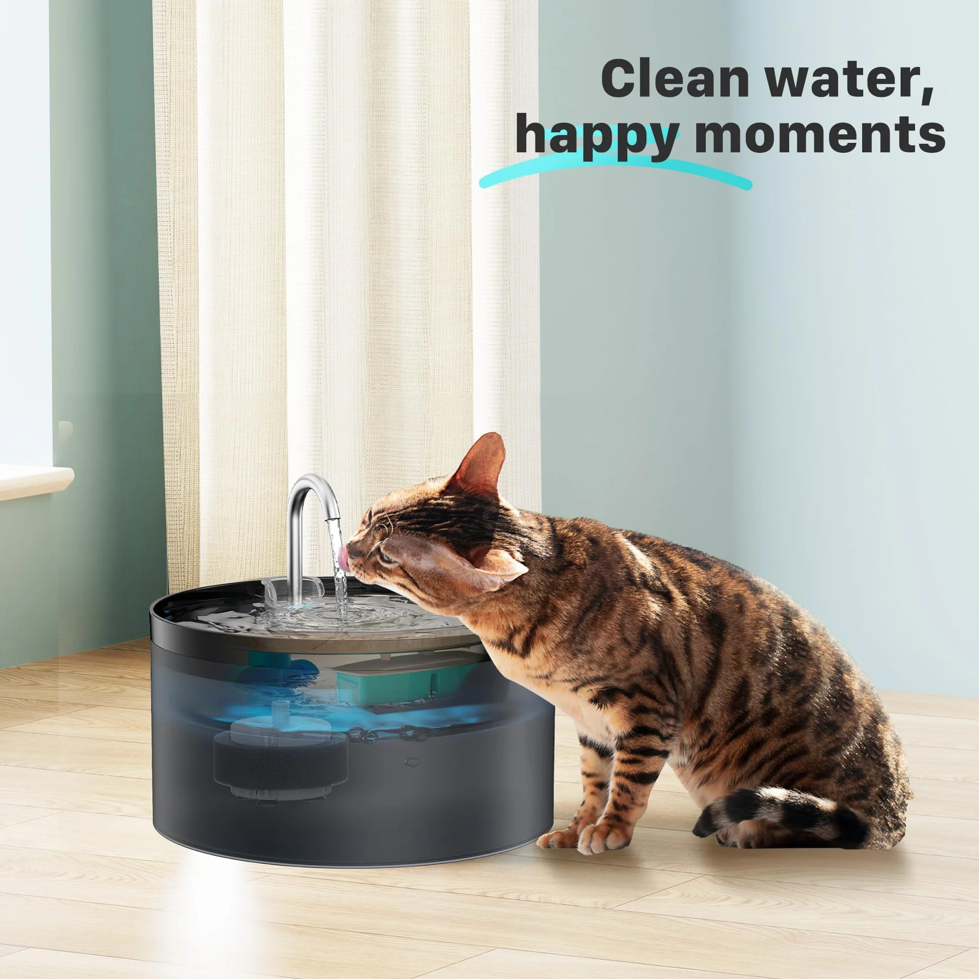 Filter BEMOONY Fuente para Gatos Filtro, 6 Filtros de Carbón + 6 Esponjas, Multifiltración, para 3,2L Bebedero Gatos(H7), Filtración de Pelos Flotantes, Suavizar la Calidad del Agua