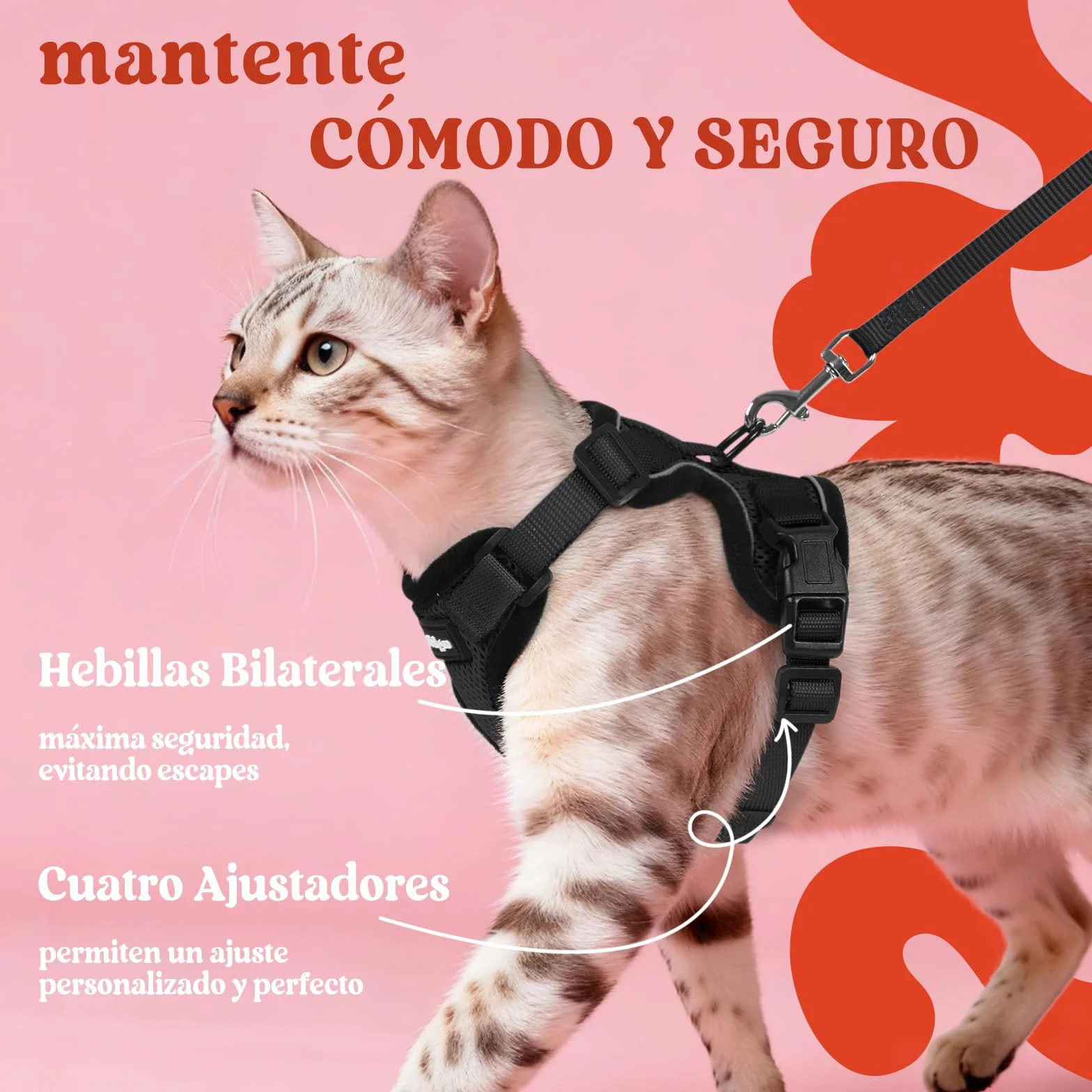 rabbitgoo Arnes para Gatos Antiescape con Correa 150cm, Arnes Gato Ajustable Reflectante, Chaleco de Tela de Malla Suave y Transpirable, Arnés Gato Pequeño para Caminar Entrenar, XS, Negro