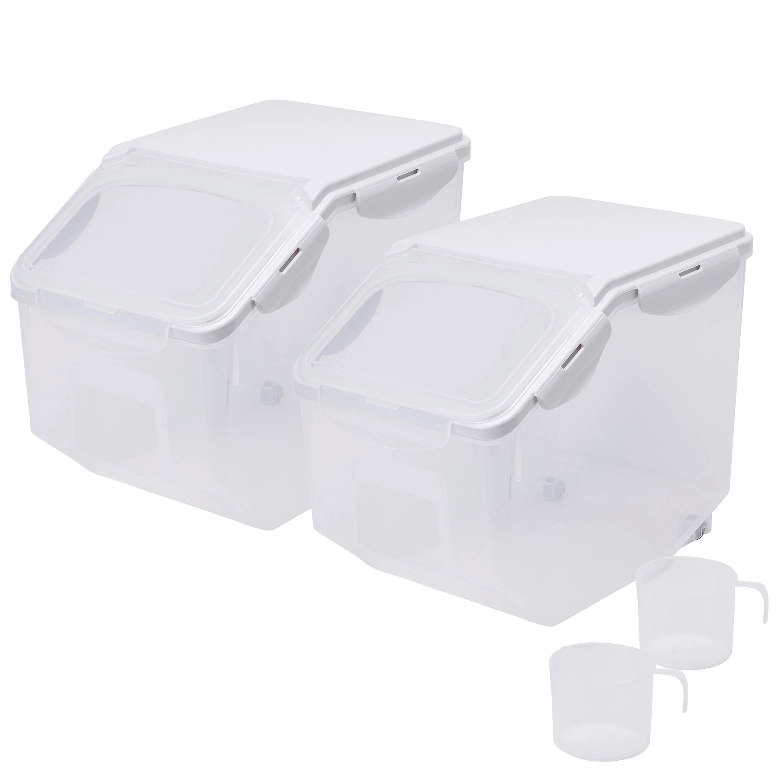 HANAMYA Contenedor de almacenamiento de alimentos con taza medidora, sin BPA, 50 tazas, para arroz, grano, comida para mascotas, harina, transparente, 2 unidades