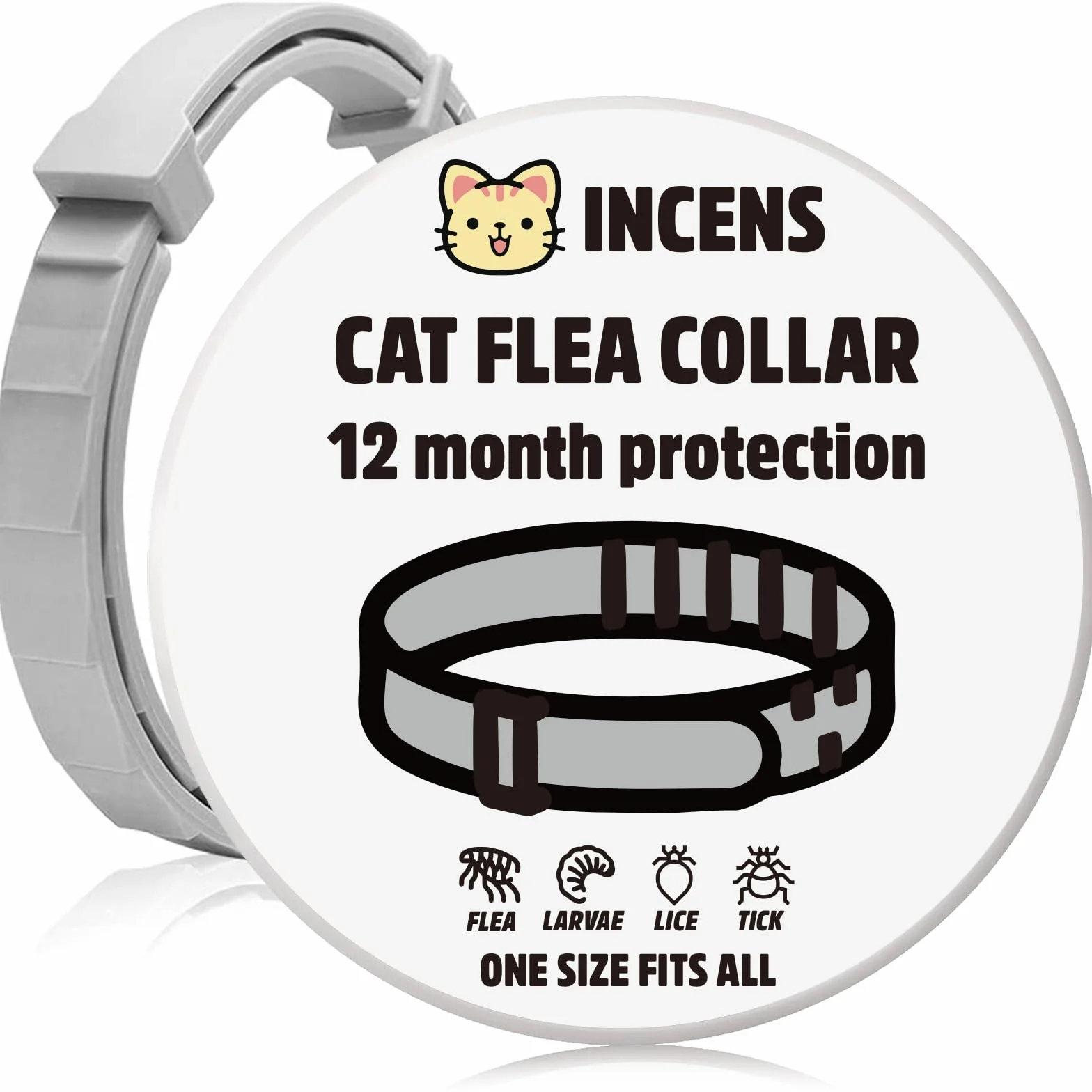 Collar Antipulgas para Gatos Collar Antipulgas y Garrapatas para Gatos y Gatitos Tratamiento contra Pulgas para Gatos de Todas Las Razas y Tamaños Ajustable Protección de 12 Meses Paquete de 1