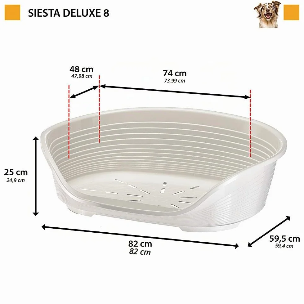 Ferplast Cama para Perros Cama Perro Grande, 100% plástico Reciclado, Lavable Transpirable y Antideslizante - Siesta Deluxe, 82 x 59,5 x 25 cm, L, Gris