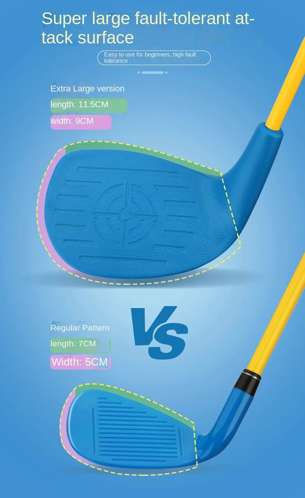 Hierros para palos de golf junior con eje de carbono y superficie extra grande