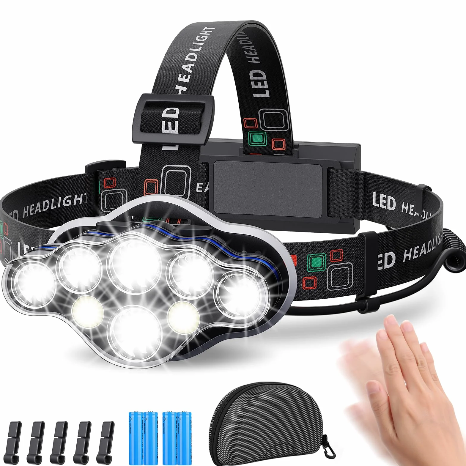 MLIAIMCE Linterna Frontal LED Recargable, 18000 Lúmens, 8 Modos, IPX4 Impermeable, para Correr Camping Excursión