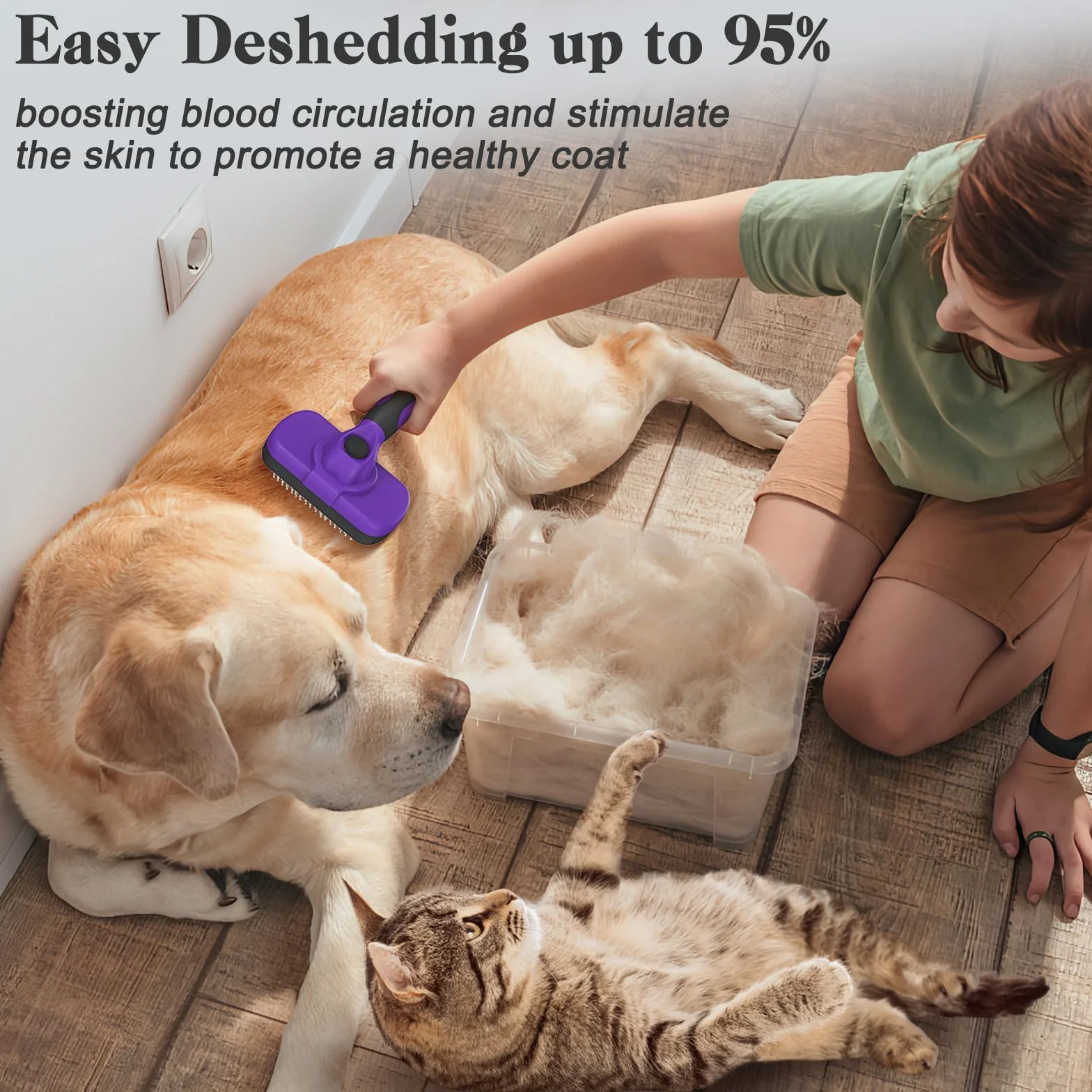 Swihauk Cepillo de limpieza automática para perros y gatos, cuidado de mascotas agradable a la piel para desprendimiento, despelo y depilación, cepillo para cachorros para mascotas de pelo largo