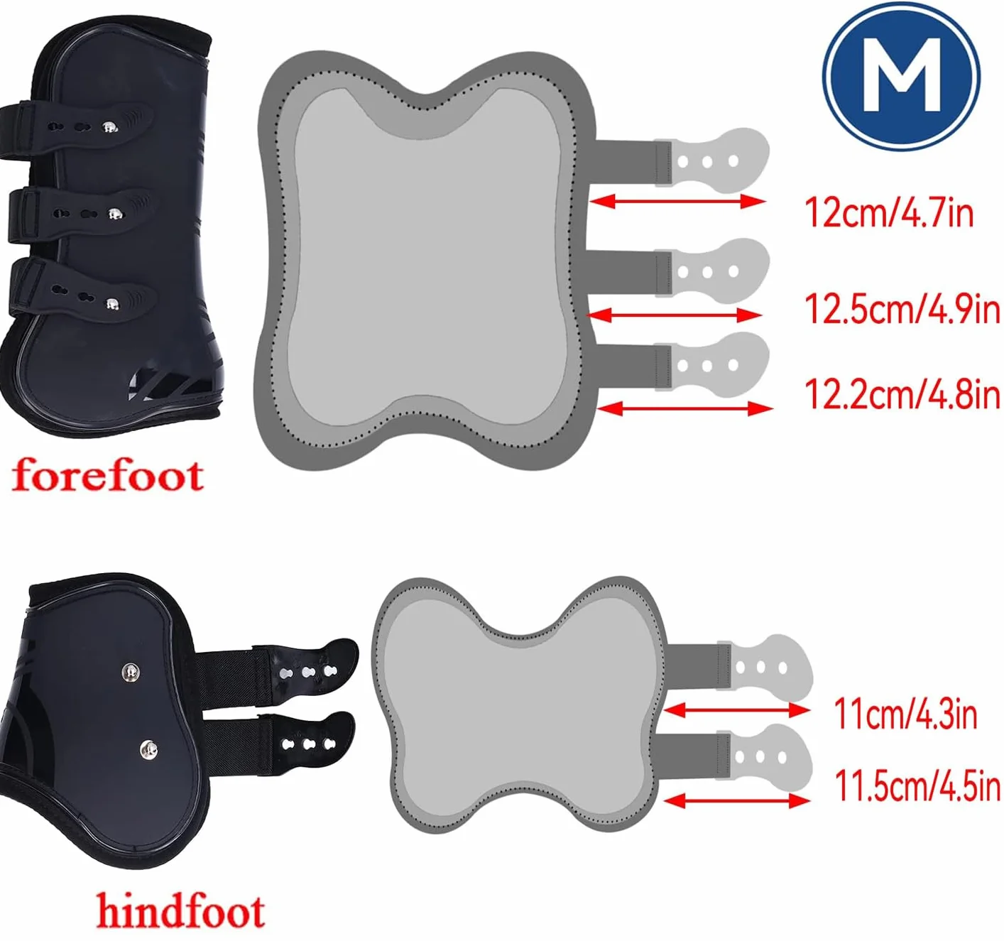 Botas de Caballo, 4 Piezas Protectores de Piernas Delanteras para Caballos, Guardabarros para Entrepierna, Protectores de Piernas Ajustables, Envolturas Protectoras para Patas de Caballo, M