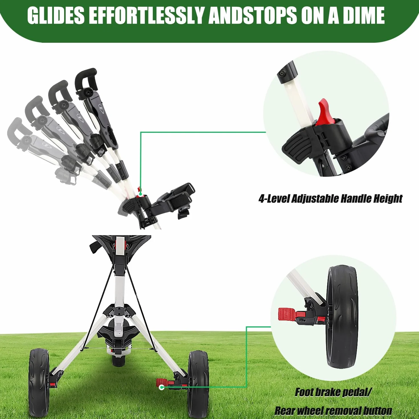 XDriveMax GC27 Carrito de Golf Plegable Ligero 3 Ruedas con Soporte para Tazas