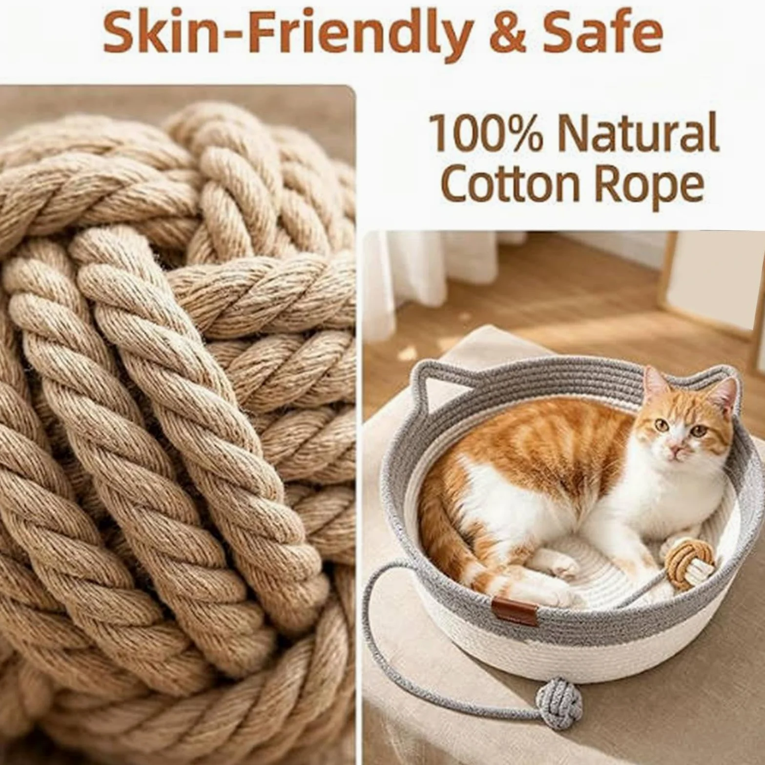 Cama Para Gatos Cesta Estética Rascador De Cuerda De Algodón | Cama Pequeña Para Gatos Para Hogar Pequeño Y Mediano, Balcón, Salón, Interior, Exterior, Jardín Y