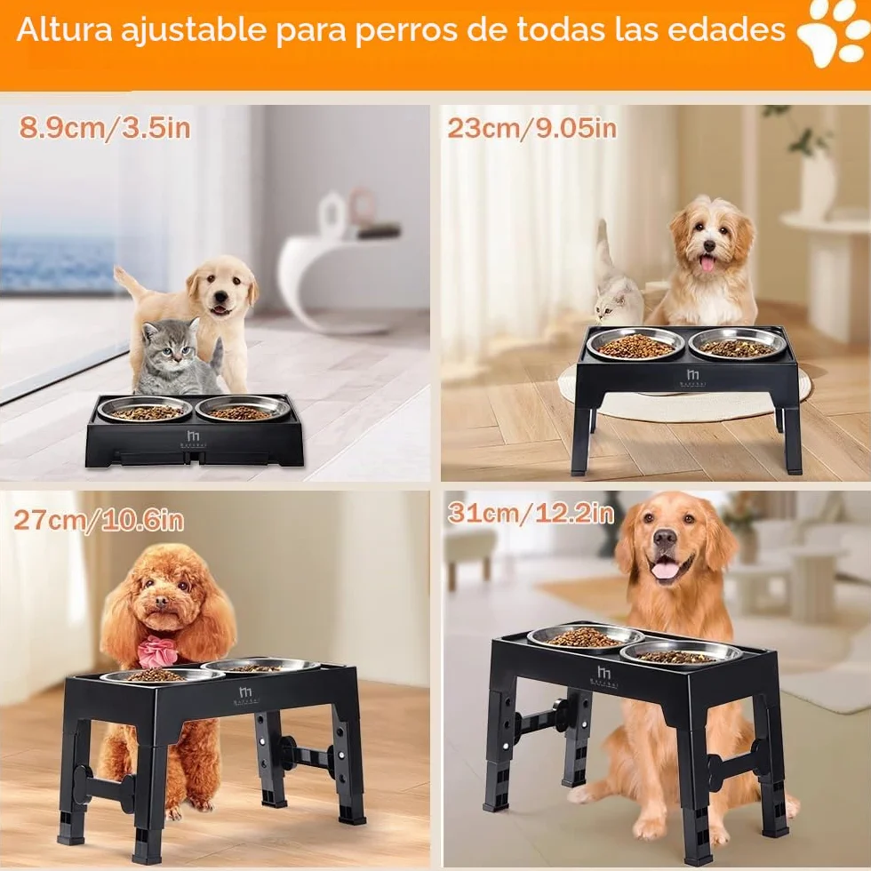 Marchul Comedero Perro Elevado de 4 Alturas Ajustables, 2 X 1200ml Comedero y Bebedero Perro, Cuencos Elevados para Perros Pequeños, Medianos y Grandes, Plegable y Antideslizante