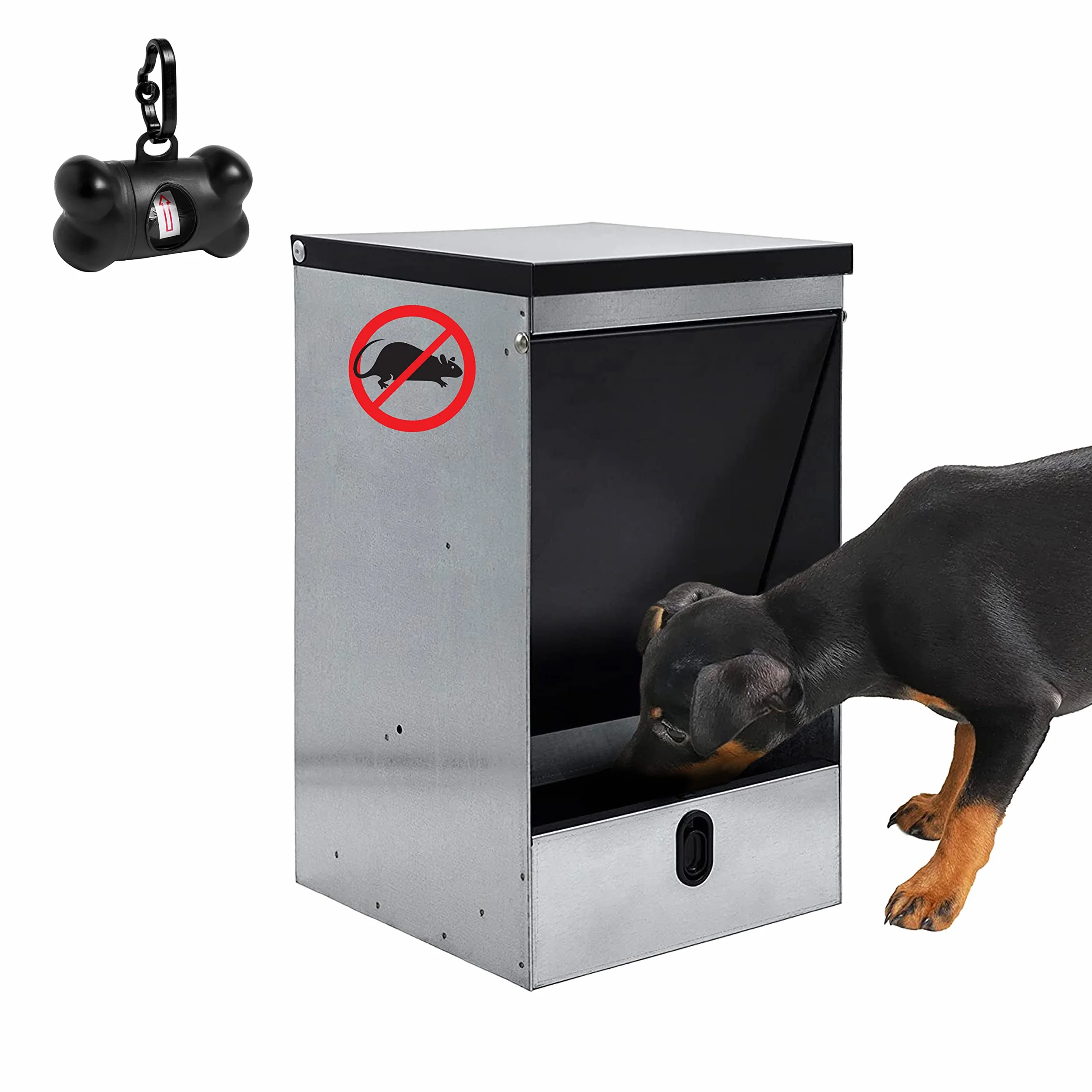 Tolva Autoservicio para Perros | Tapa Basculante Antipájaros y AntiRatones | Elegante diseño en Negro | Gran Capacidad 10 kg, 20 kg, 40 kg (10kg Negro)