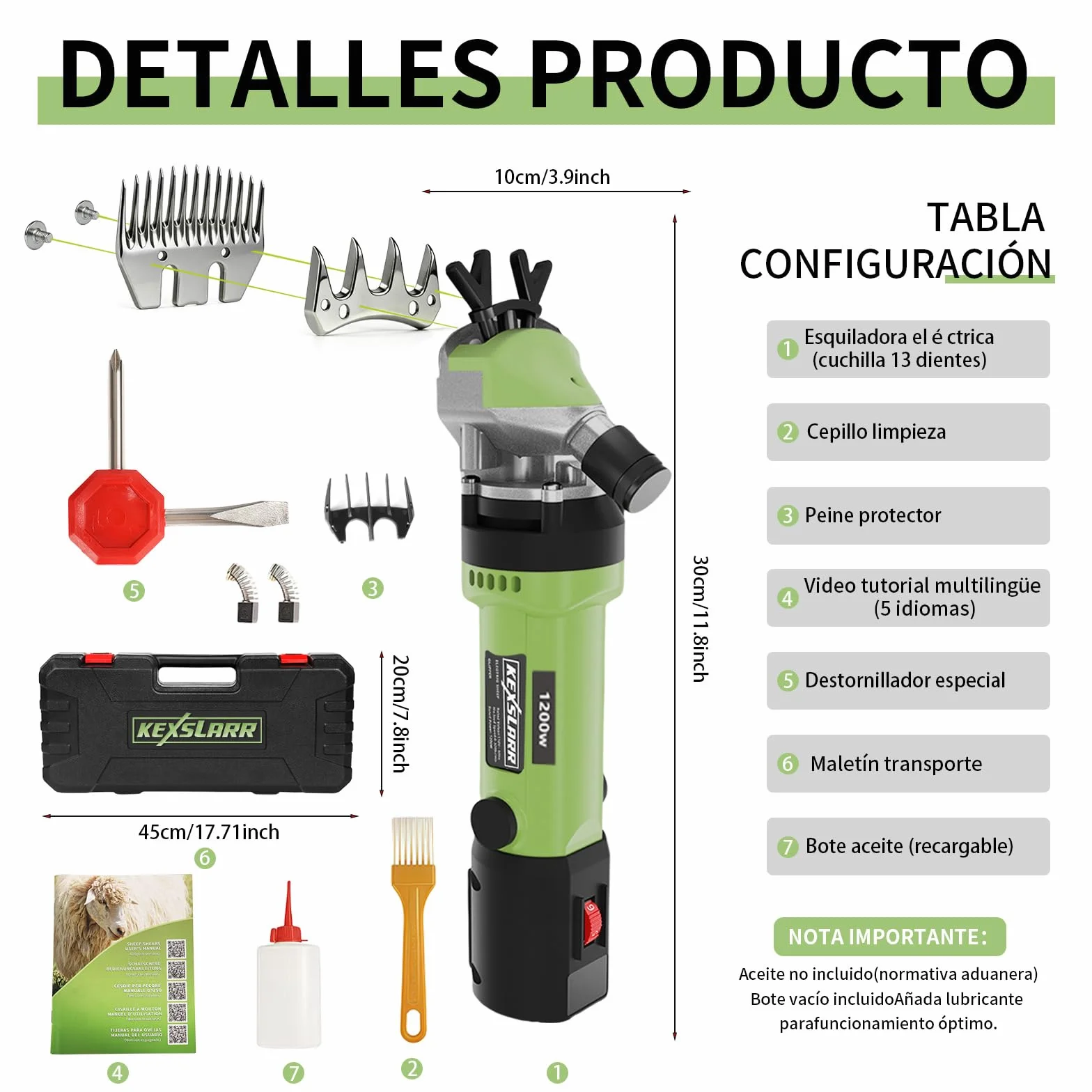 Maquina Esquilar Ovejas Profesional 1200W 6 Velocidades 3200 RPM Cortapelos Electrico para Cabras Alpacas