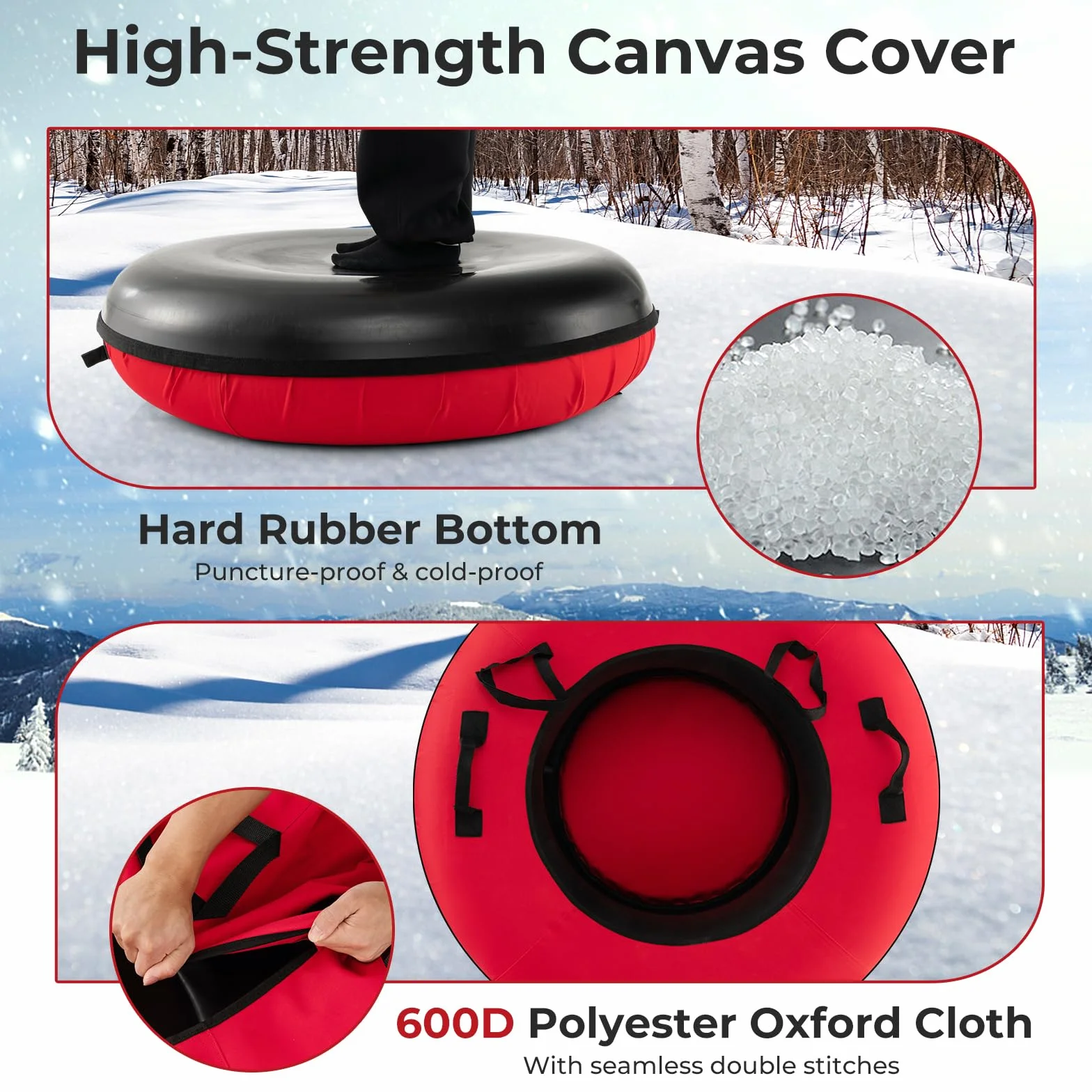 GOPLUS Trineo inflable 100 cm neumáticos de nieve con correa asiento acolchado tubo de nieve tela oxford 200 kg antideslizante para niños