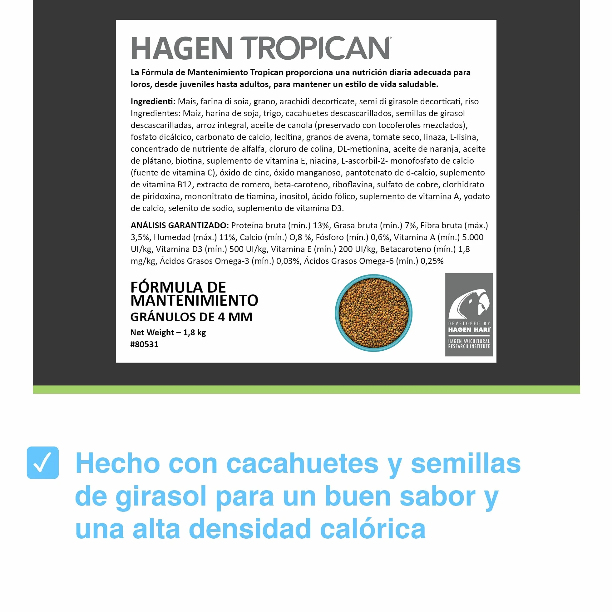 Tropican Mantenimiento para Loros - 1,8 kg