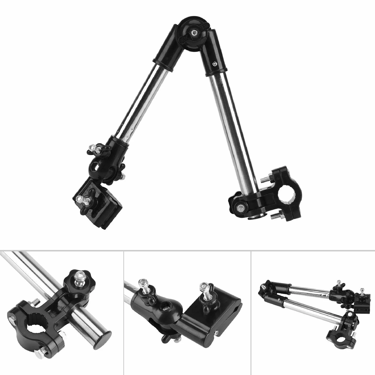 Soporte de Paraguas Telescópico 360° Ajustable Negro para Bicicleta