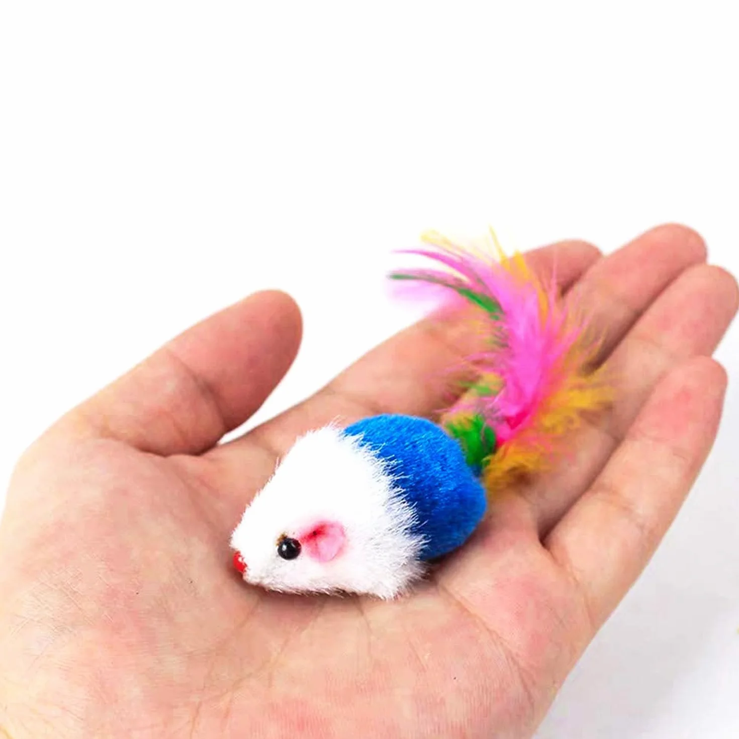 10 Piezas Interactivo Peludo Juguetes Gato Ratones para Gatos Ratón Sonajero Plumas para Gatos Mascota(Colores Variados)