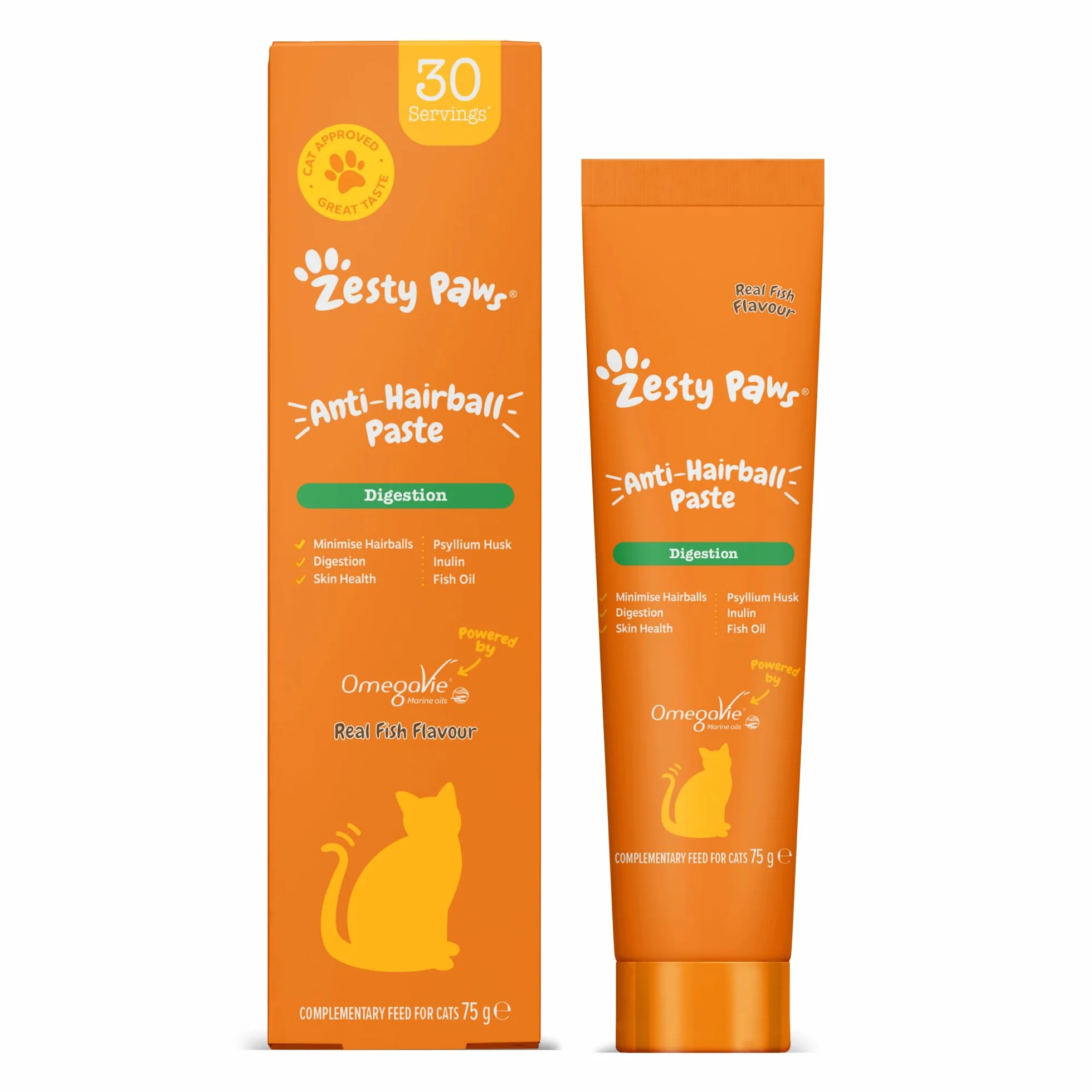 Zesty Paws Pasta anti-bolas de pelo para gatos | Minimiza las bolas de pelo | Digestión | Salud de la piel y el pelaje | Aceite de pescado | OmegaVie | Cáscaras de psyllium | Inulina | Extracto de
