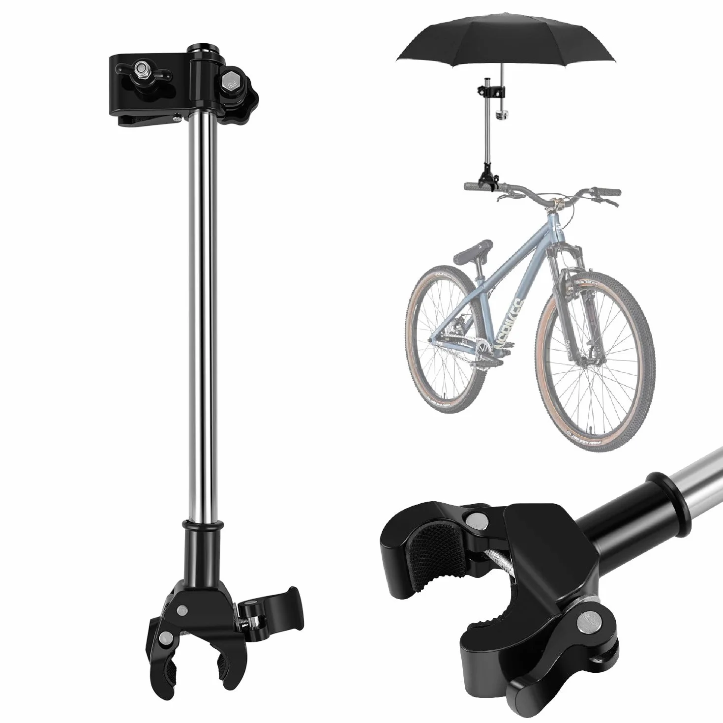 Flexzion Soporte para paraguas ajustable para bicicleta eléctrica, cochecito, carrito, silla de ruedas