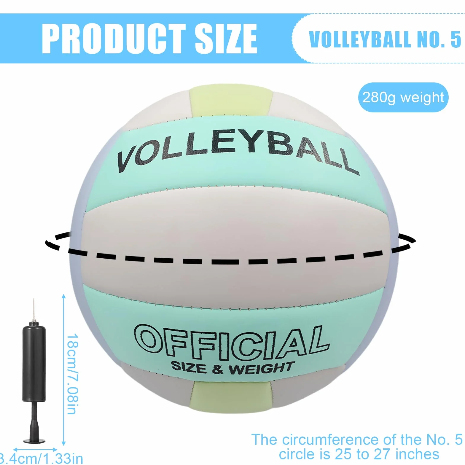 Balón de voleibol oficial tamaño 5 de poliuretano suave con inflador para playa interior y exterior