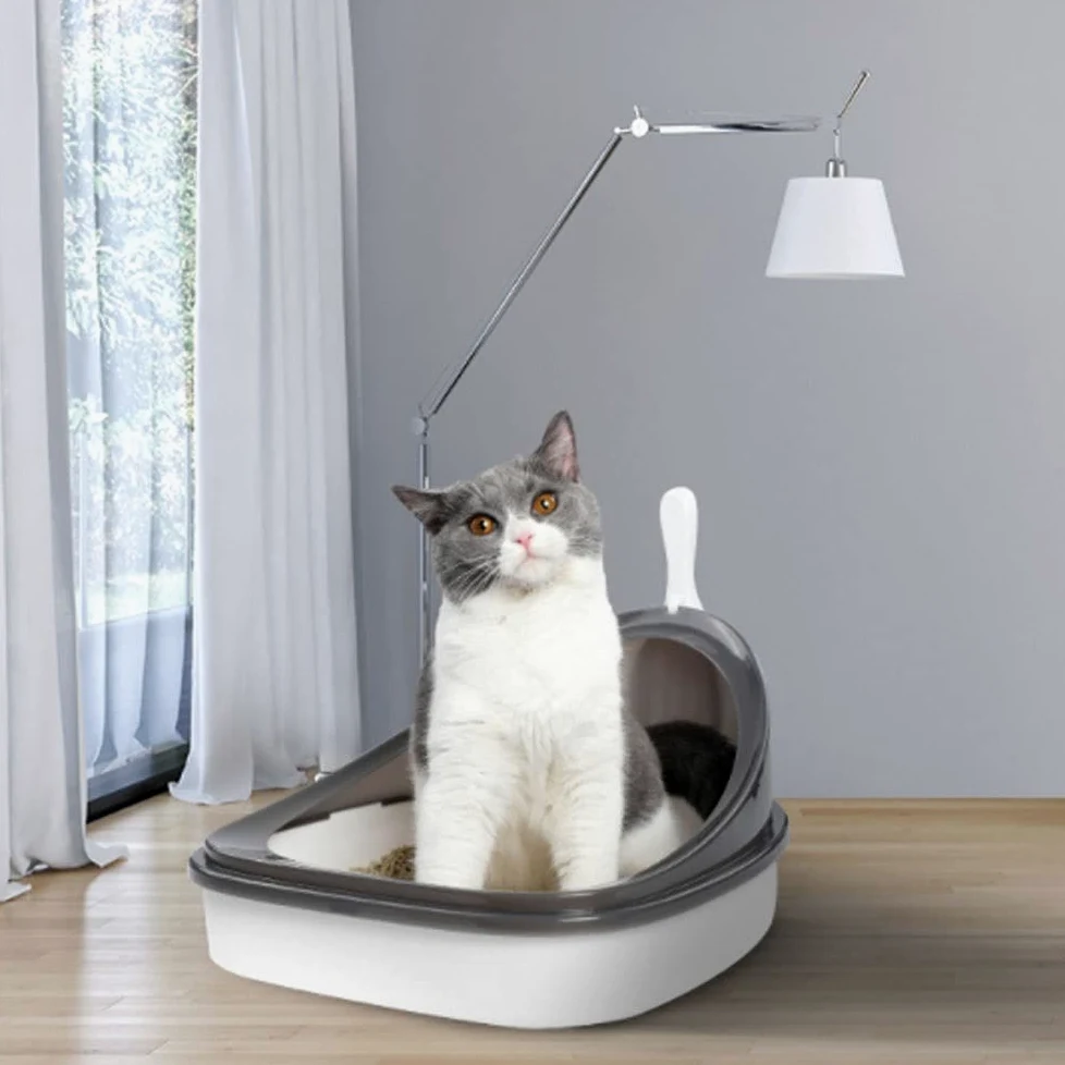 Cajas de Arena Triángulo semicerrado Caja de Arena de Moda Inodoro para Gato Alta Cerca chapote a Prueba de Salpicaduras Abiertas Suministros para Mascotas Arenero ​Gatos