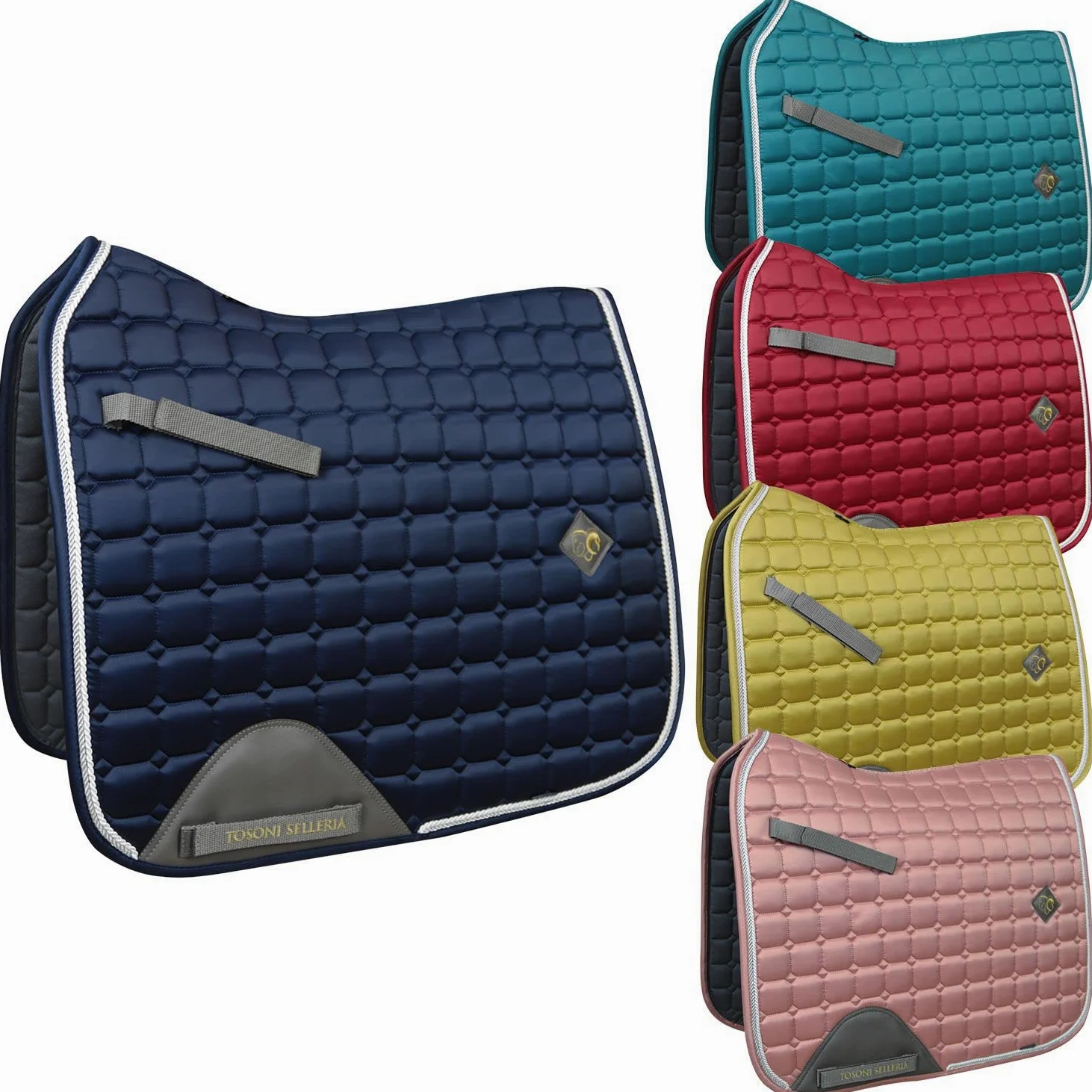 Silla de vestir de lujo, ideal para caballos de vestir, fabricada en tejido con acolchado exclusivo, práctico cierre de rasgón, talla de doma completa (dorado)