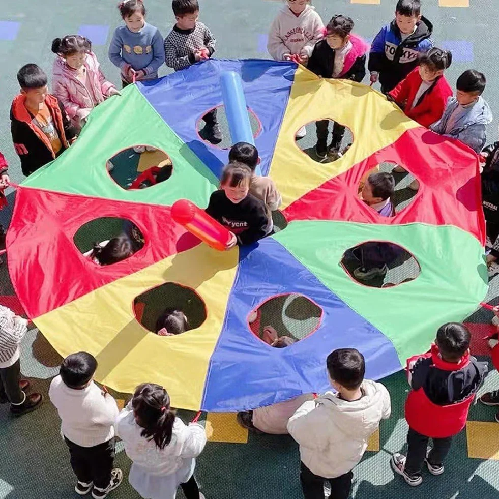 Paracaídas para Niños con Agujeros, Juguete Arcoíris, Equipo de Juego al Aire Libre
