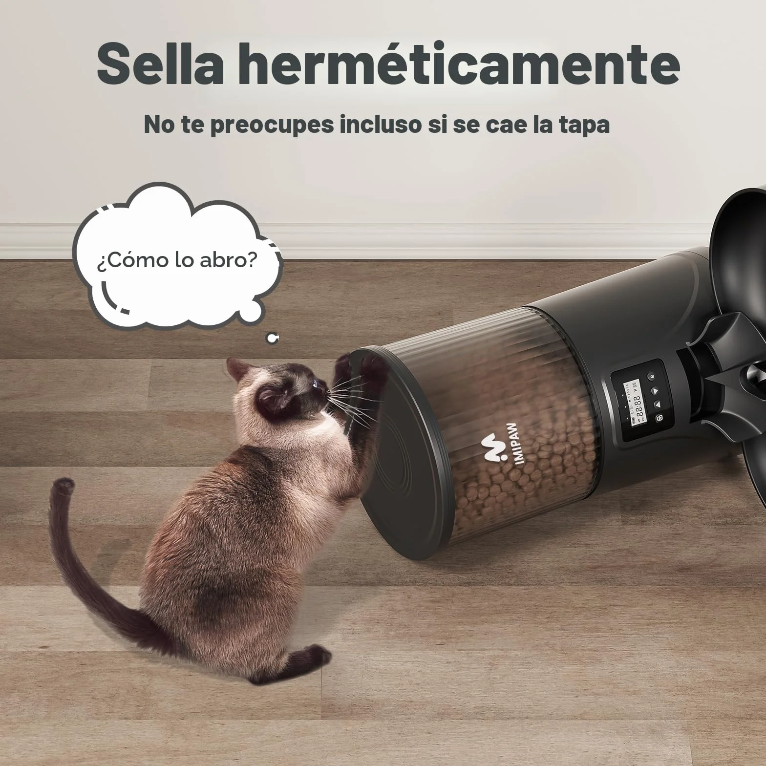 IMIPAW Comedero Gato Automatico - Dispensador Comida con Dos Cuencos, Temporizador Programable para Gatos y Perros con Bolsa Desecante, 1-6 Comidas al Día, 1-20 Porciones por Comida- 4L