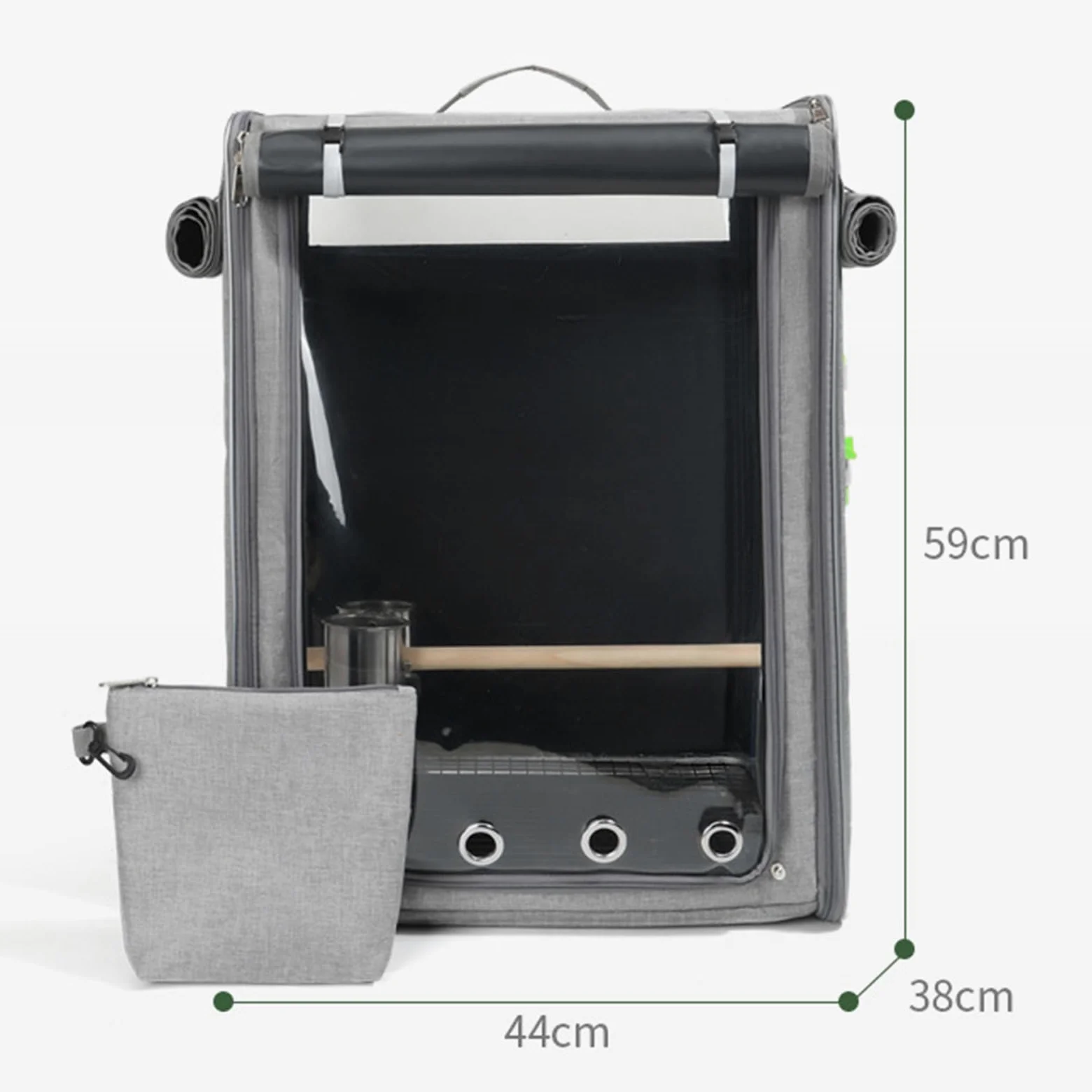 Mochila compacta ventilada para canarios con cuencos extraíbles para alimentos, agua, jaula ligera y plegable para periquitos, incluyendo palo de gallo y taza de comida