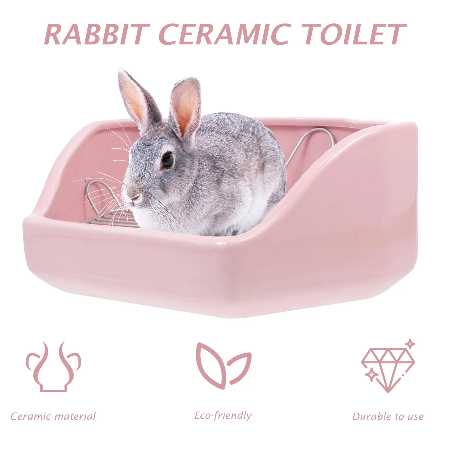 VILLCASE Caja de Arena de Cerámica para Conejos Peso, Inodoro Pentagonal Grande Rosa Antideslizante para Entrenamiento de Mascotas Pequeñas, Baño Seguro para Cobayas y Hurones
