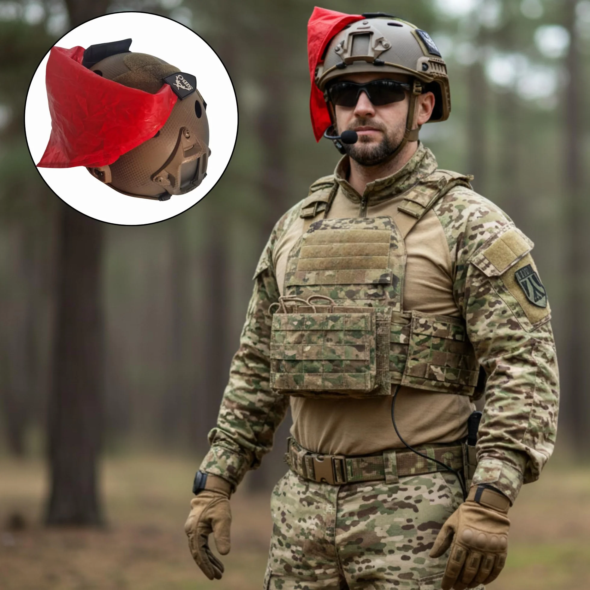 Sibo Pañuelo Rojo Airsoft con Pouch Integrado Deathrag MOLLE Accesorio Táctico