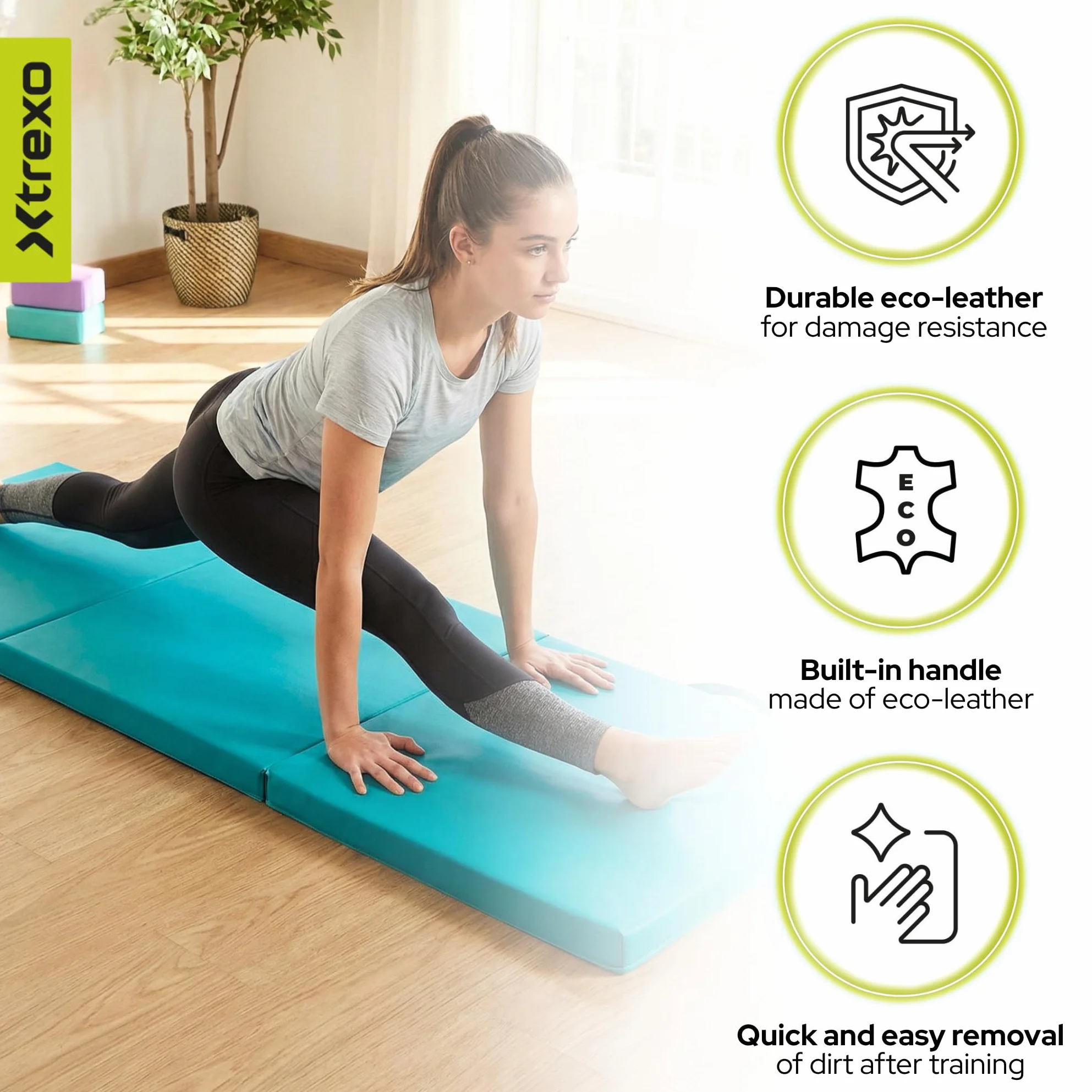 TREXO Colchoneta plegable 180x60x5 cm Esterilla gimnasia piel sintética 3 segmentos