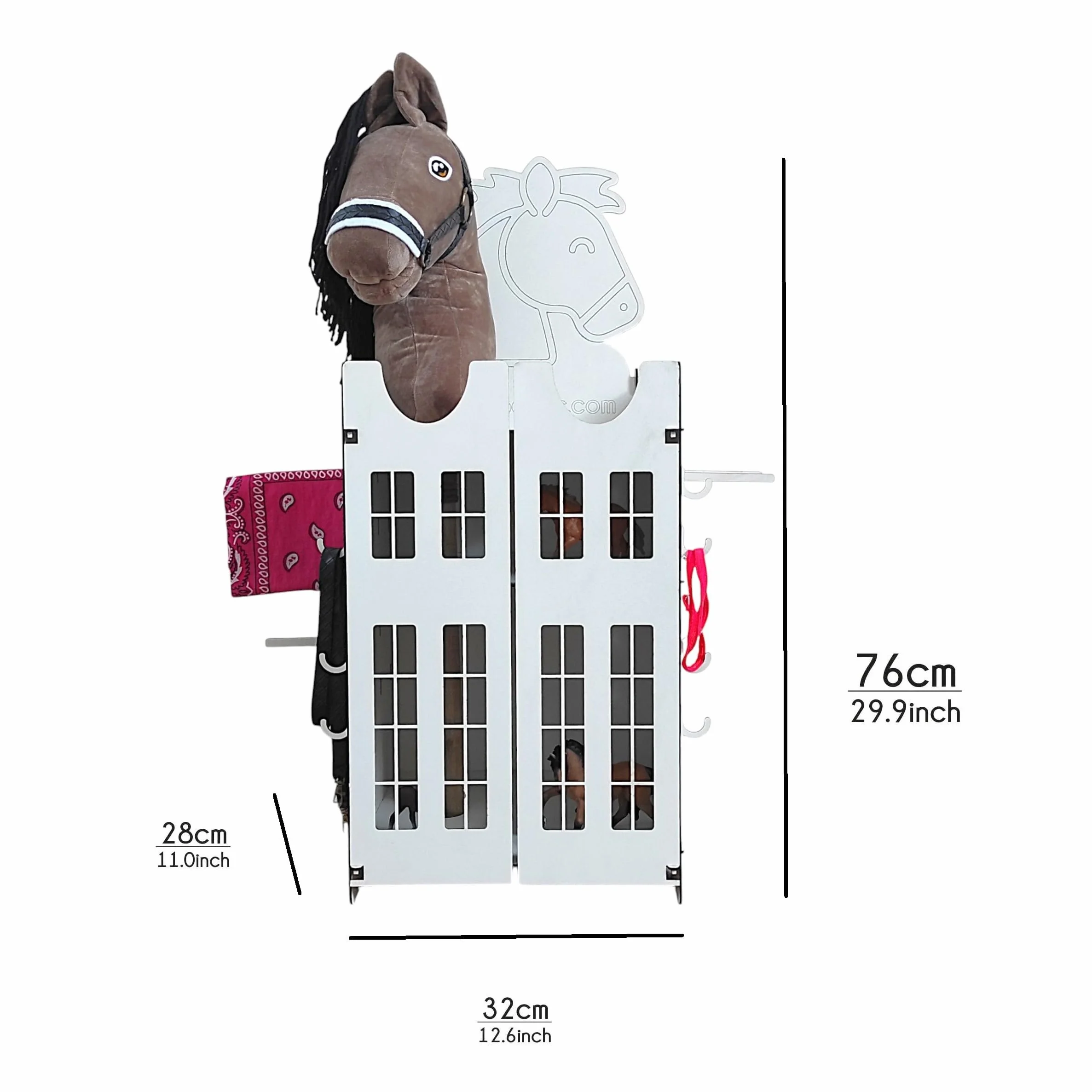 Hobby Horse Stall, establo para 2 caballos, establo de madera para 2 caballos, soporte para caballos, accesorios con espacio de almacenamiento y ganchos