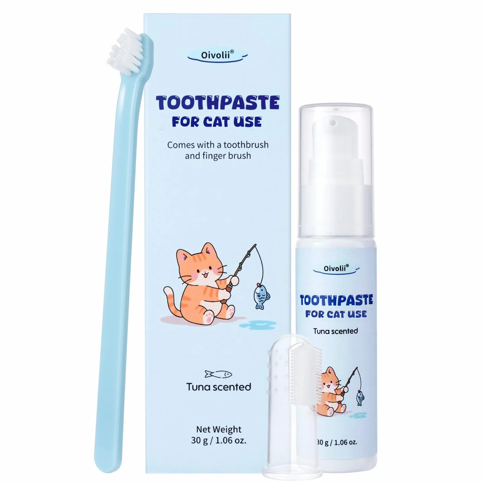 Juego de Cuidado Dental para Gatos, Pasta Dentífrica Sabor Atún 30 g, Incluye 2 Cepillos dientes gato, Fórmula Suave para el Cuidado Dental y un Aliento Fresco