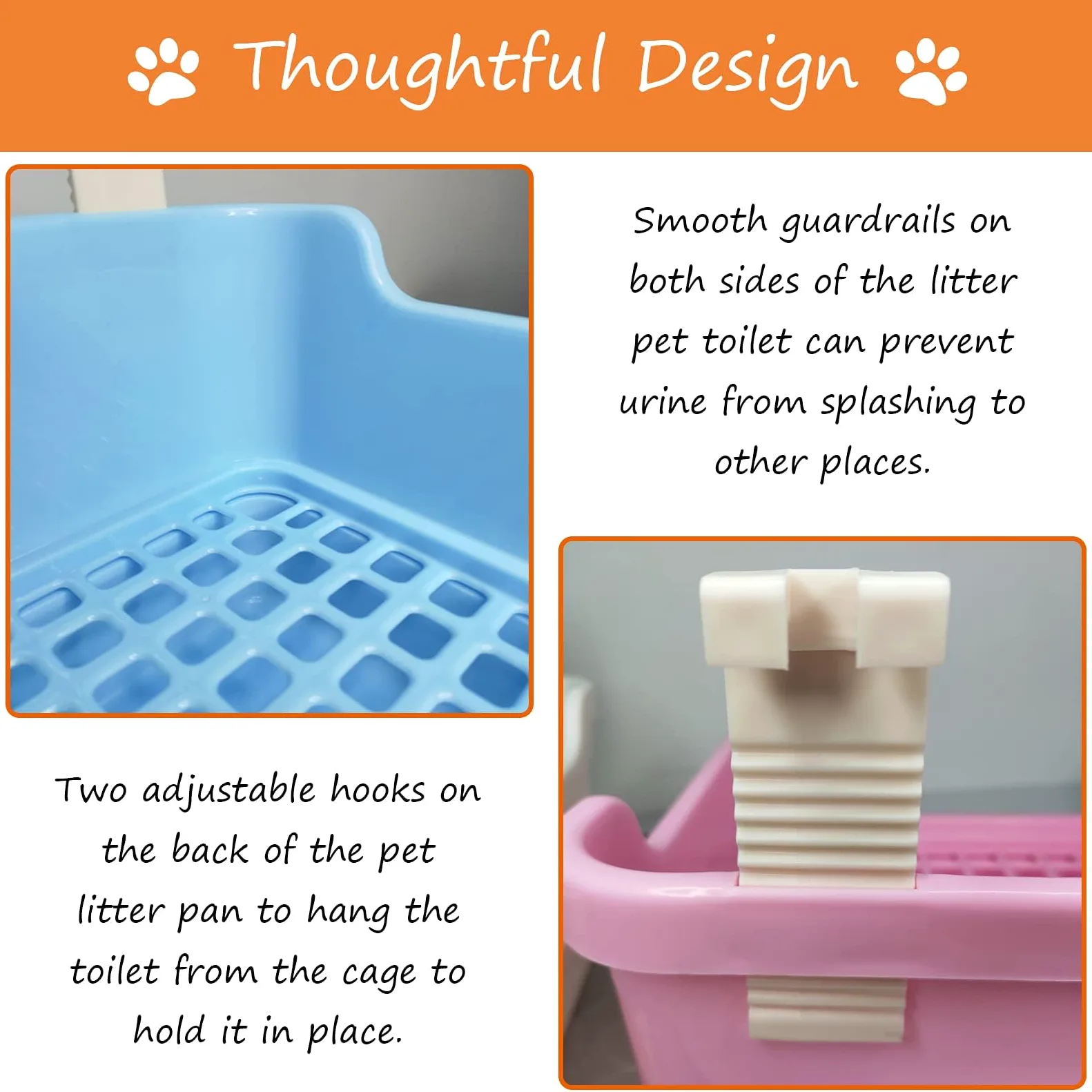PINVNBY Caja de arena grande para conejos, caja de inodoro de esquina de conejo profundo, doble piso, entrenador de orinal con ganchos para adultos, conejillo de indias, chinchilla, hurón, ardilla