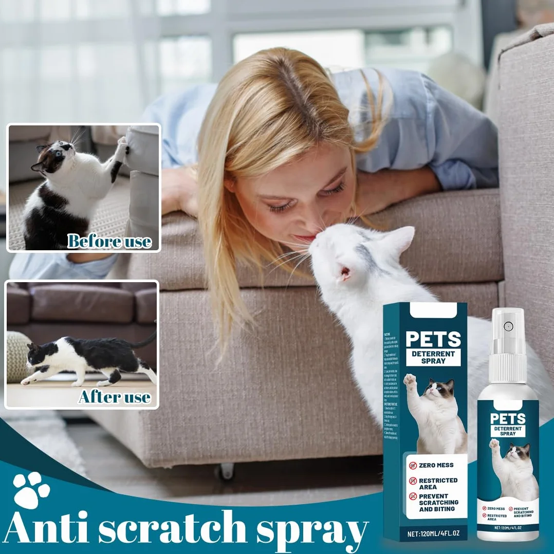 EIHI Spray Repelente Gatos,Spray Antiarañazos Gatos,Spray Ahuyentador para Gatos para Proteger Sofá y Muebles,Ideal para Uso Indoor y Outdoor con Gatos y Gatitos(120ML)