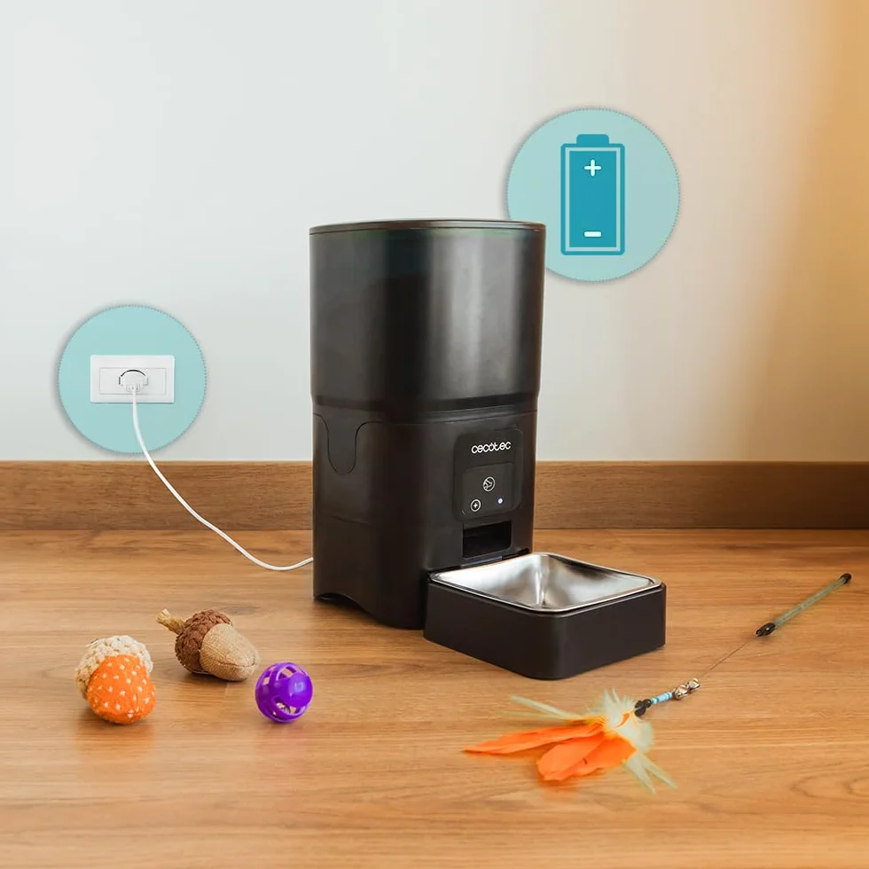 Cecotec Comedero Dispensador Automático para Mascotas con Control WiFi Pumba 6000 Purrfect Meal Smart. 6 litros de Capacidad, Control de Porciones, Comida de hasta 10mm, Cuenco de Acero INOX