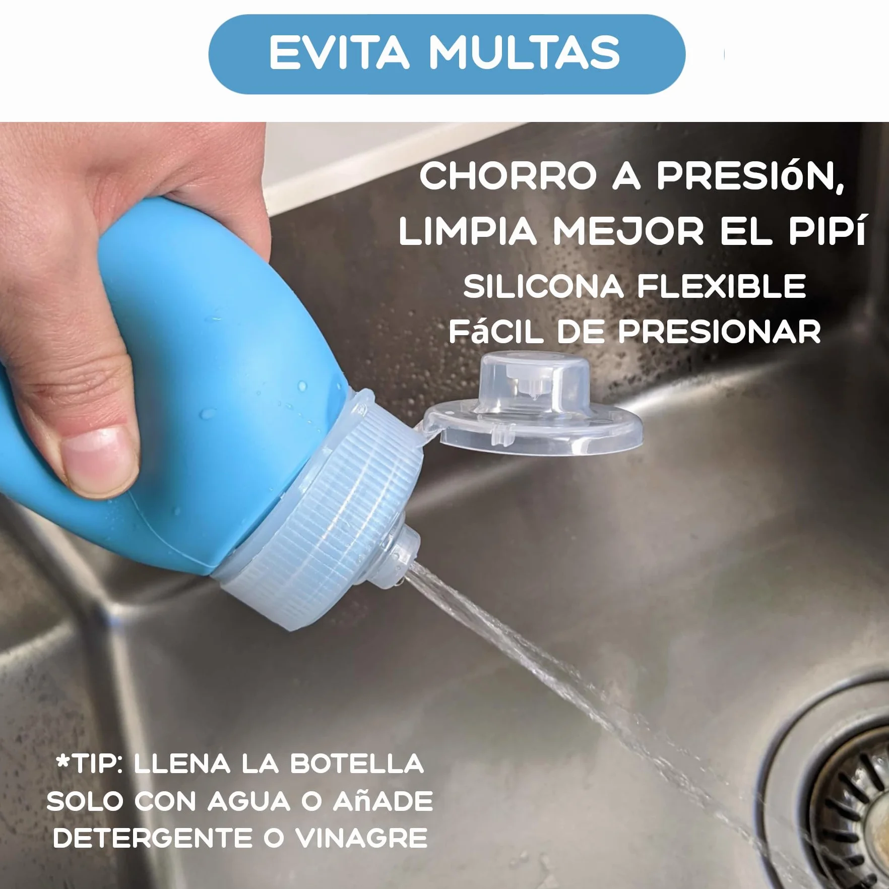 Botella Pipi Perros Silicona 450 ml, Color Azul. Botella Pipi Perros Calle, Plegable y Portátil Antigoteo, Resistente, Chorro a Presión. con Mosquetón y Goma Elástica. (Azul 450 ml)