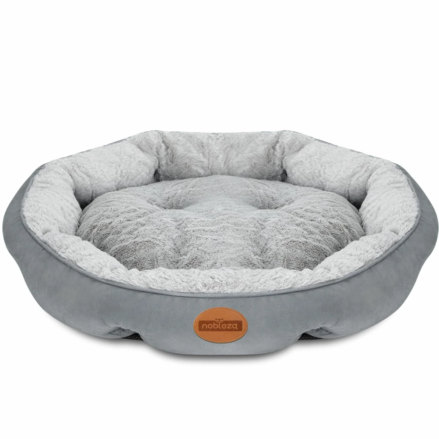 Nobleza Cama para Perros Pequeños, Cama Lavable para Mascotas, Sofá Redonda de Perros y Gatos Antideslizantes y Antiestres, Felpa Suave y Mullida, Bordes Elevados, Gris, Ø80 x 18 cm