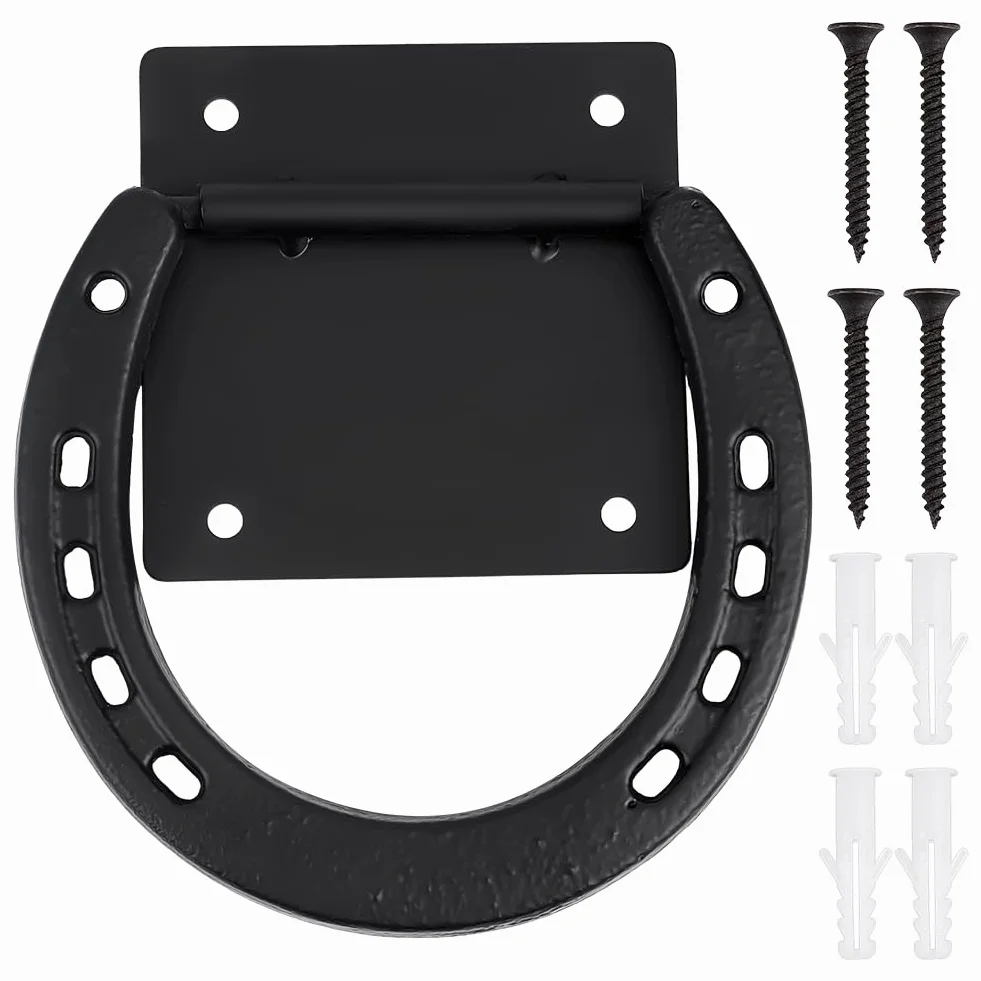 BENECREAT - 2 anillos de corbata de caballo, anillo de fijación resistente en forma de cruz de hierro para caballos, entrenamiento en forma de herradura, para carruajes y pastos al aire libre