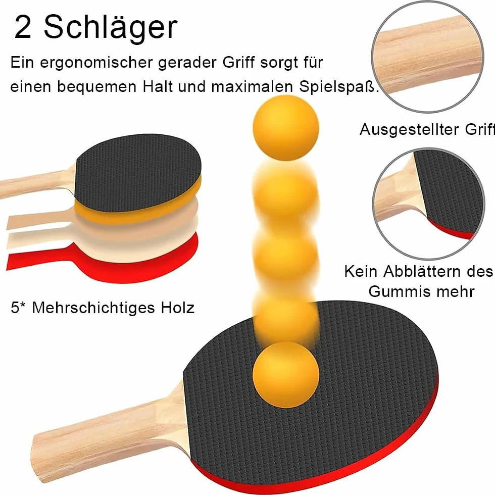 Red de ping pong de mesa, juego con 2 raquetas, 6 bolas, extensible y bolsa de transporte