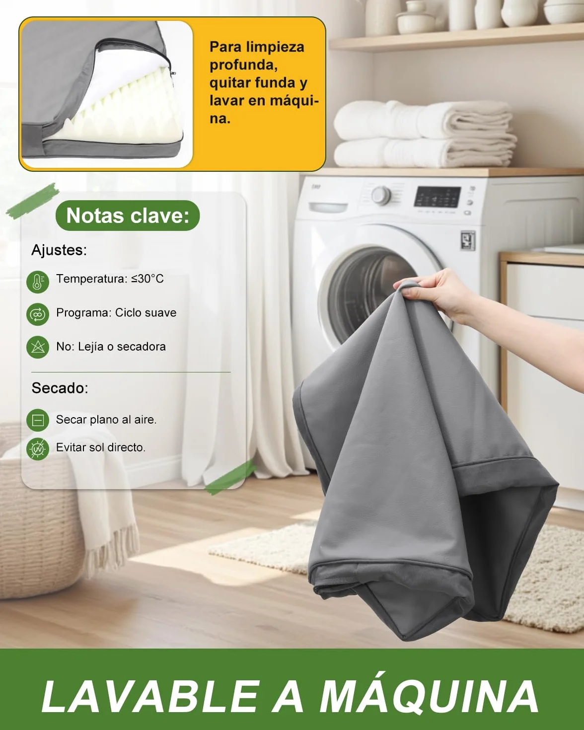 Ortopédica Cama Perros Medianos,Doble Cara De Cuero Sintético,Iimpermeable Cama de Perros,Funda Extraíble Lavable,Gris,88x55x7cm