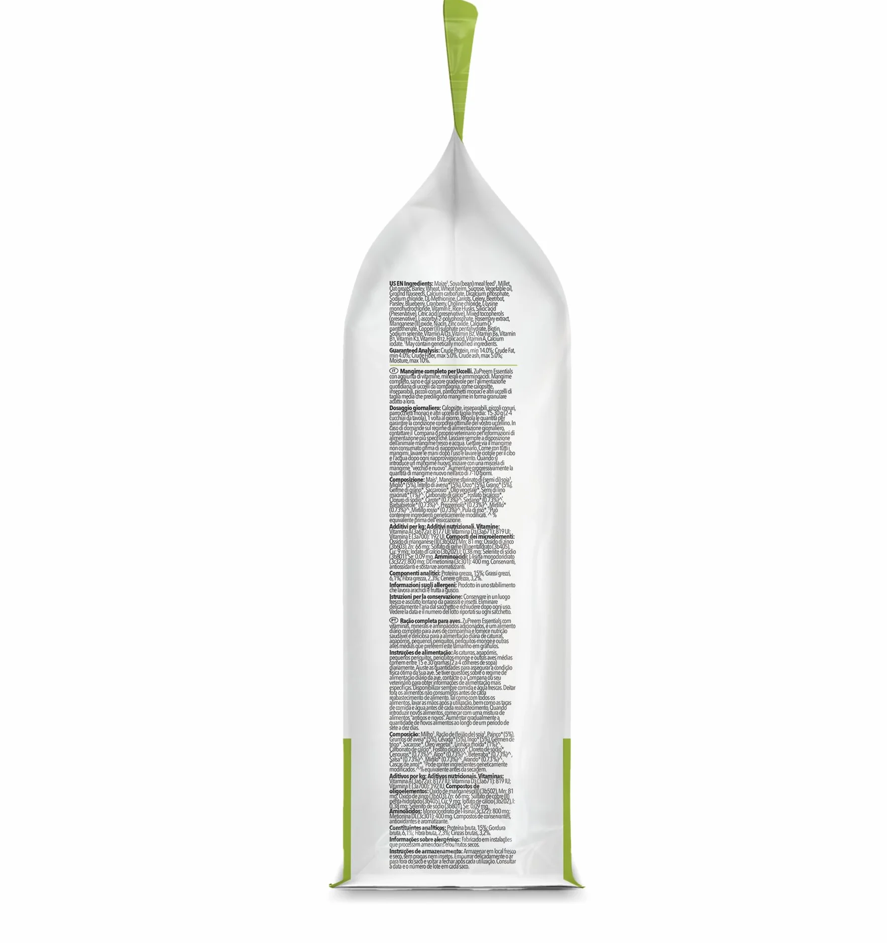 Zupreem Essentials Alimento para Aves de Compañía - Ingredientes Naturales - Pienso para Pájaros Indicado para Agapornis, Cacatúas NINFA, Cotorras Argentinas y Otros Pájaros Medianos - 1 kg