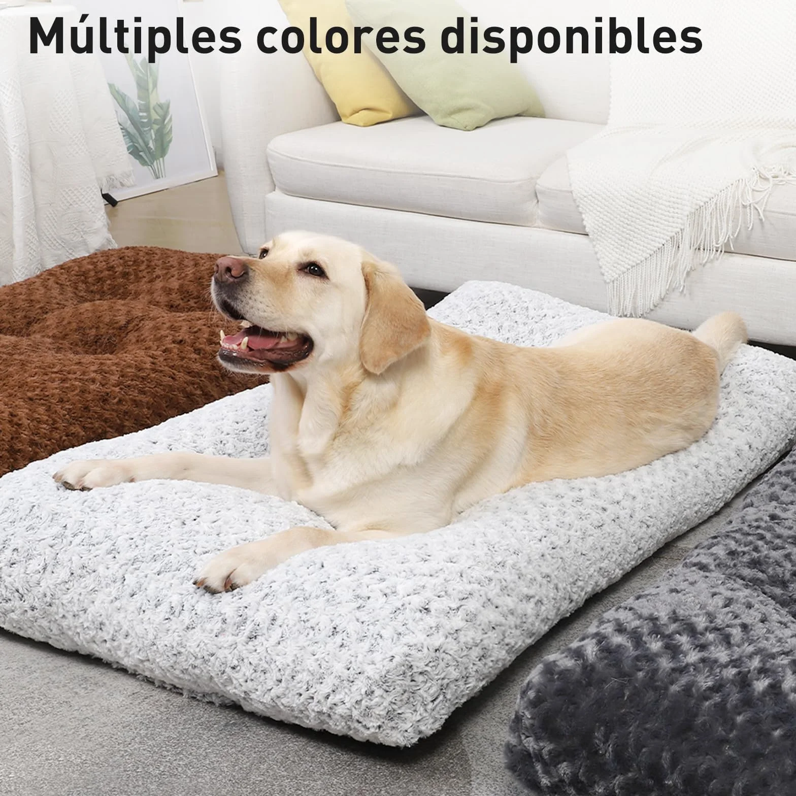 KSIIA Cama para Perro Grande, 90x60cm, Camas Antiestres L, Colchon Cojín Perro Grande, Colchoneta Lavable a Máquina, Fondo Antideslizante Dog Bed, Gris Oscuro