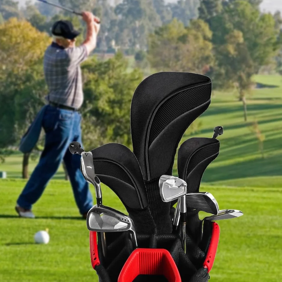 Fundas para cabeza de palos de golf, juego de 3 fundas de hierro con etiqueta intercambiable