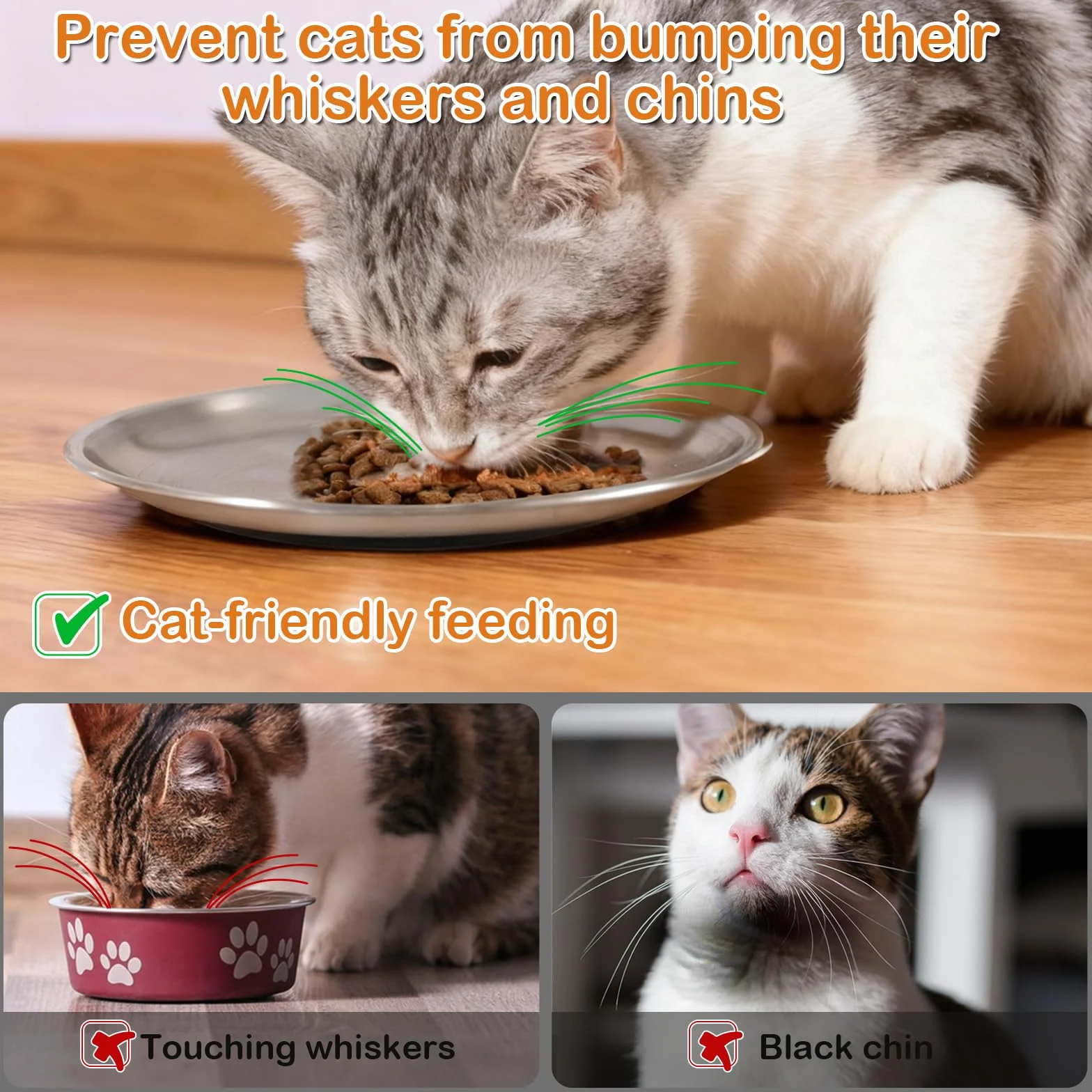 2 Piezas Cuencos Planos para Gatos de Acero Inoxidable,17CM Comedero Plano para Gato con Base Antideslizante,Platos Anchos Aptos para Gatos para Perros Pequeños,Gatos (Plata)