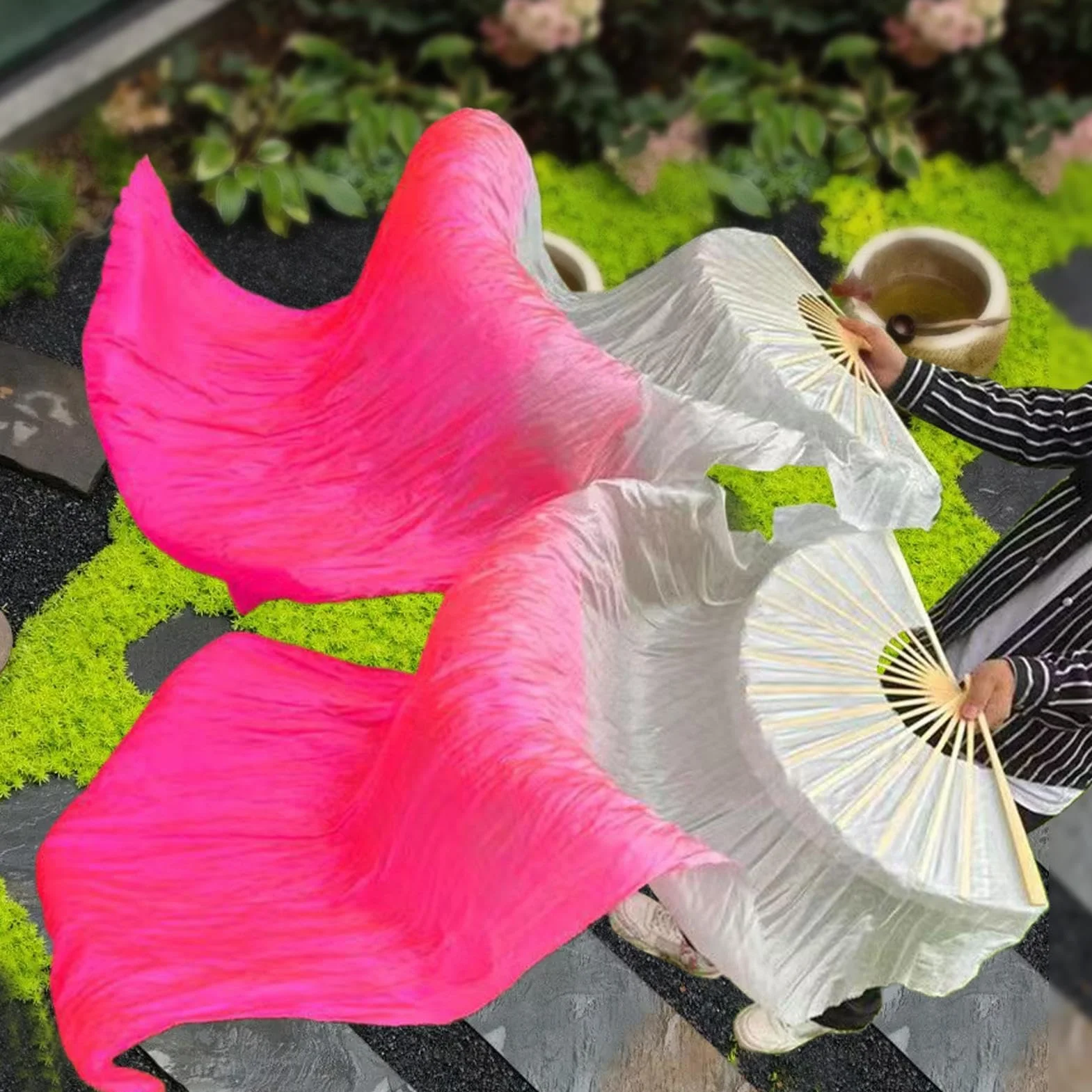 Silk Veil Fans, Chinese National Dance Fan Set, Flowing Performance Flag Fans for Dancers