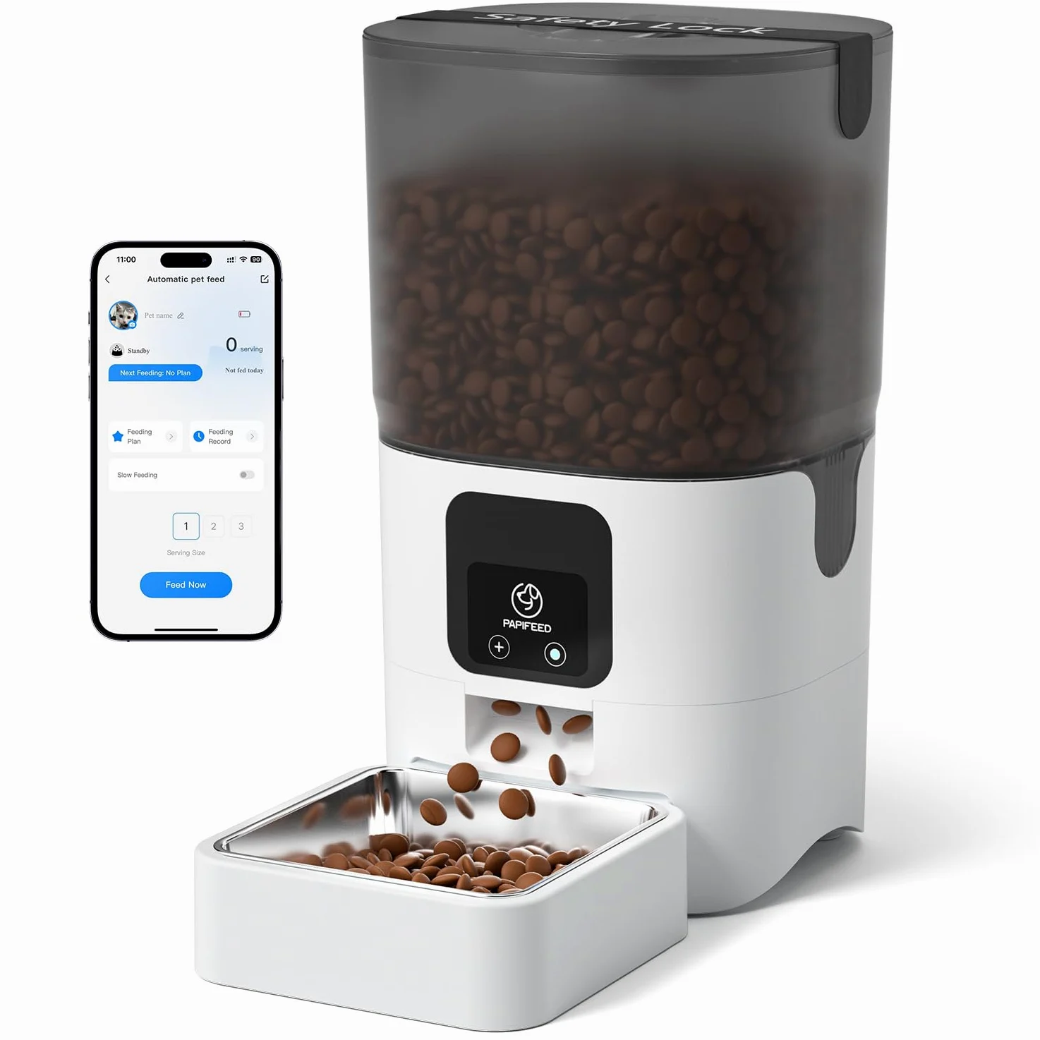 PAPIFEED Comedero automático para gatos con aplicación, dispensador de alimentos para gatos WiFi de 2.4 G, comedero para gatos con temporizador de 6 L para alimentos secos, 10 comidas/día, 12