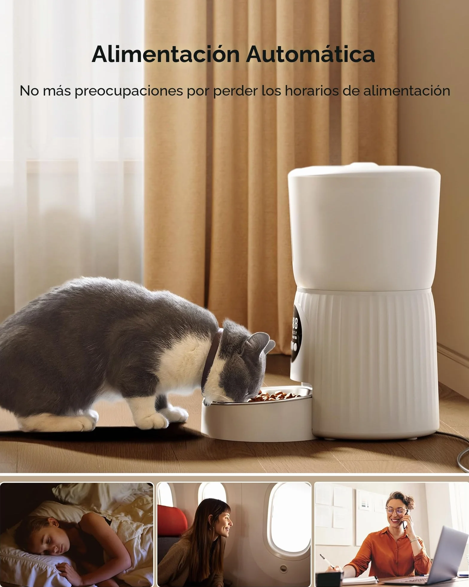 Comedero Gato Automatico, Faroro 4L Dispensador Comida Gatos/Perros con 1 a 6 Comidas Al Día, Control de Porciones, Voz 10s, Alimentación Lenta (Blanco)
