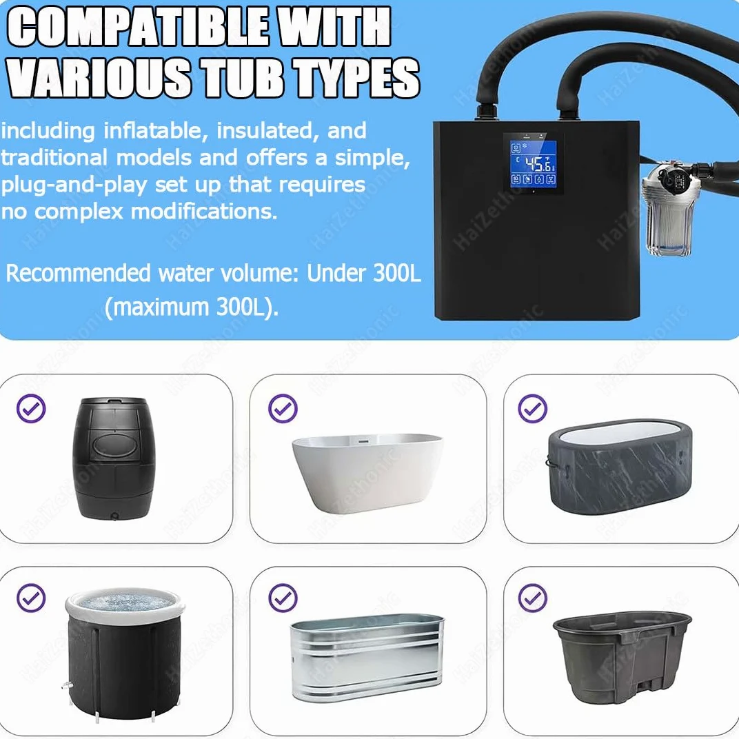 Enfriador Inmersión Bañeras,Adapta Bañeras Diversos Tamaños | Con Filtro Externo Pp Micras Y Bomba Sumergible,Sistema Enfriamiento Bomba Dual Con Pantalla LED,Dual Pump