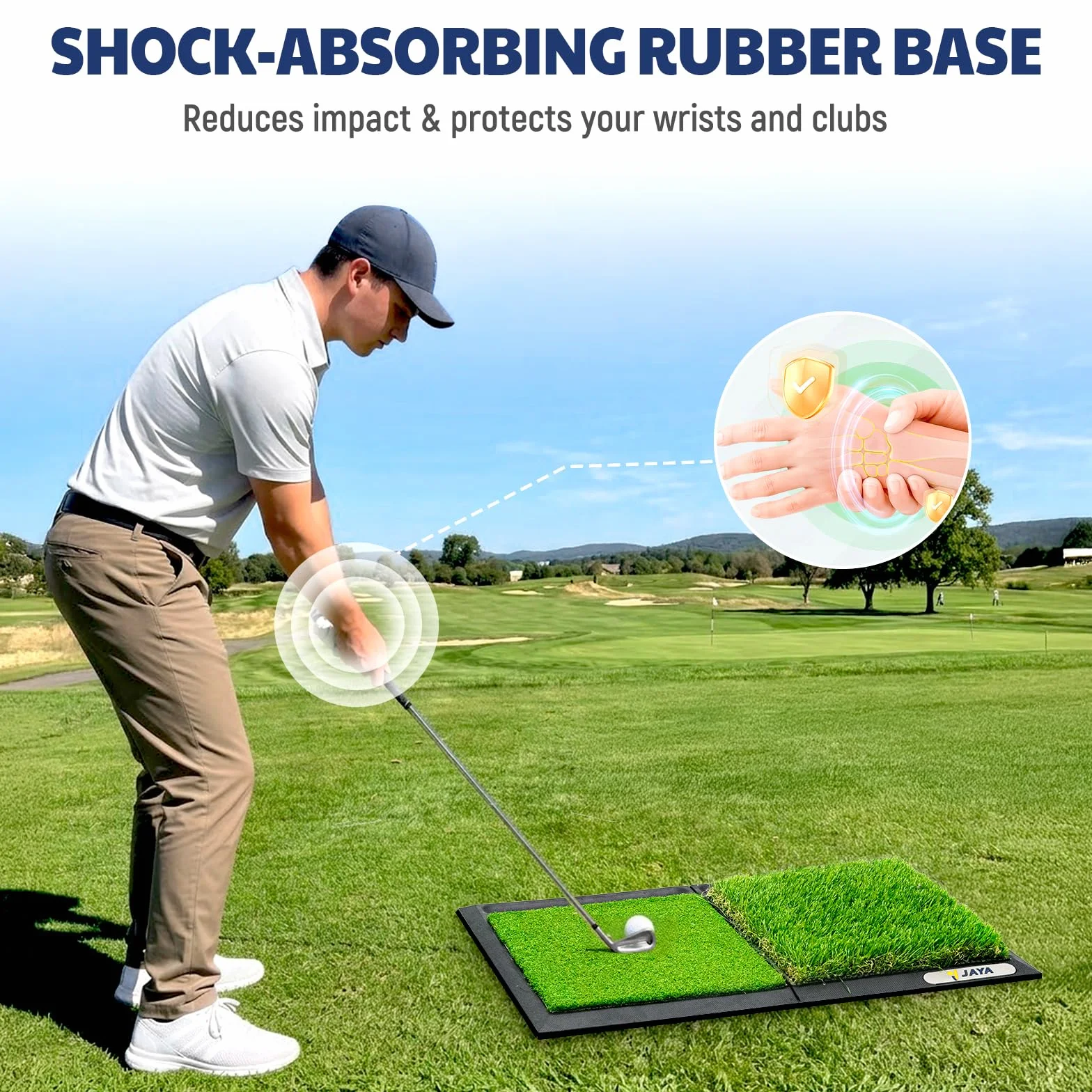 JAYA Tapete de Golf con Bandeja de Pelota - Base de Goma Pesada, Camisetas y Soporte Incluidos - Portátil para Práctica
