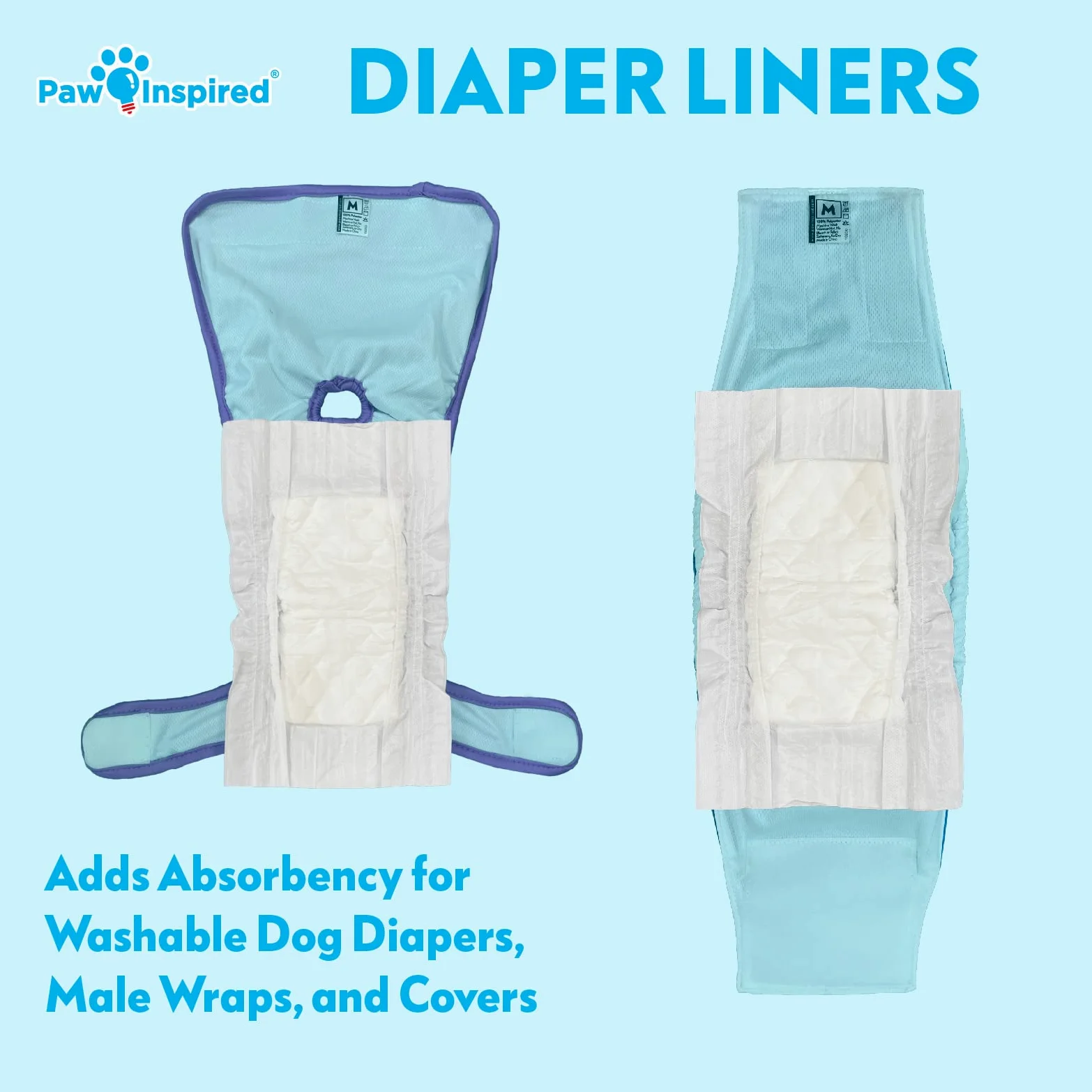 Paw Inspired Forros de pañales para perros, insertos para fundas lavables, pañales para perros hembras y bandas para el vientre para perros machos, a prueba de fugas, súper absorbentes (180 unidades)